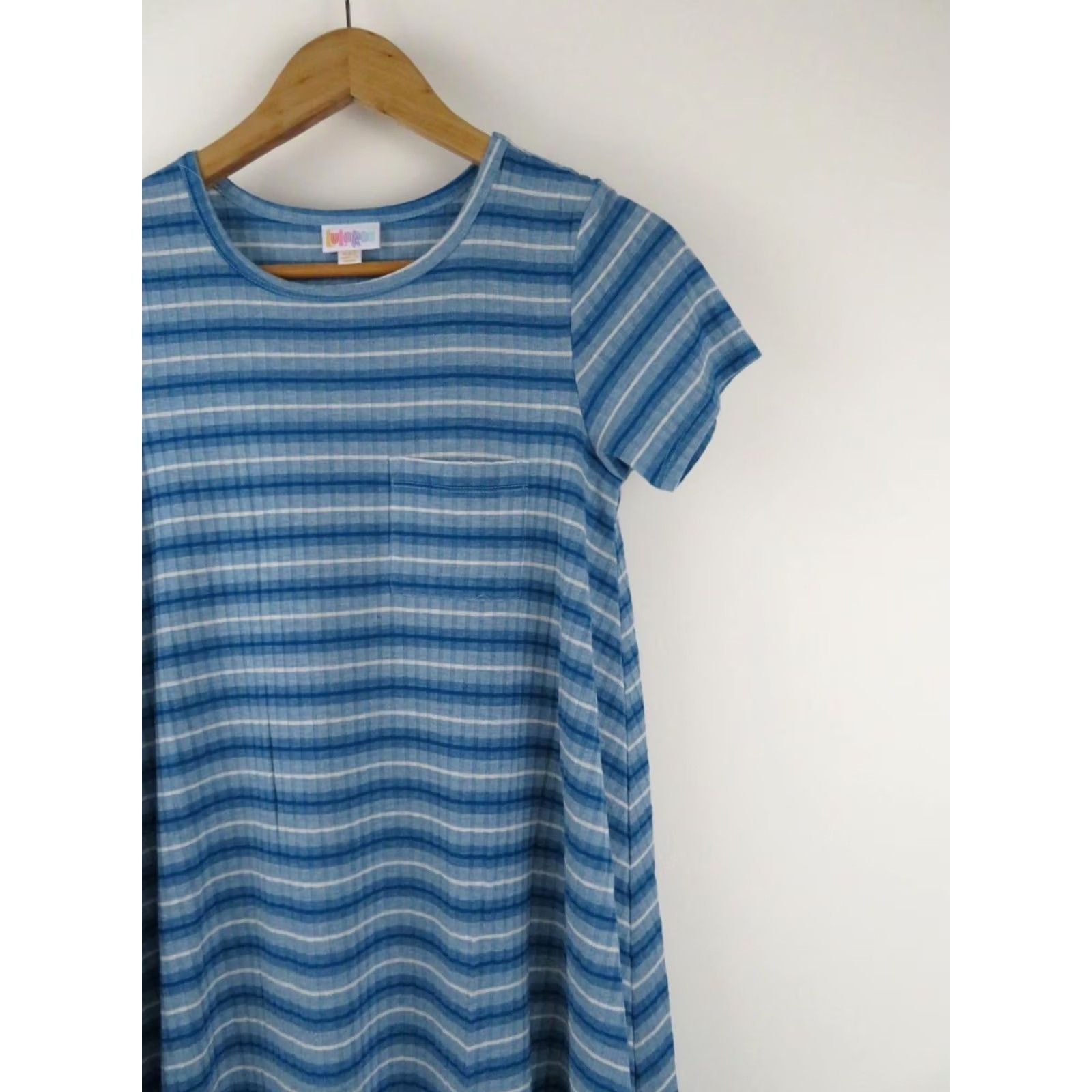 Vintage LuLaRoe Carly Dress Ribbed Blue White Stripe 2XS Swing Shirt Dress Womens XXS Size XXS / US 00 / IT 34 - 2 Thumbnail