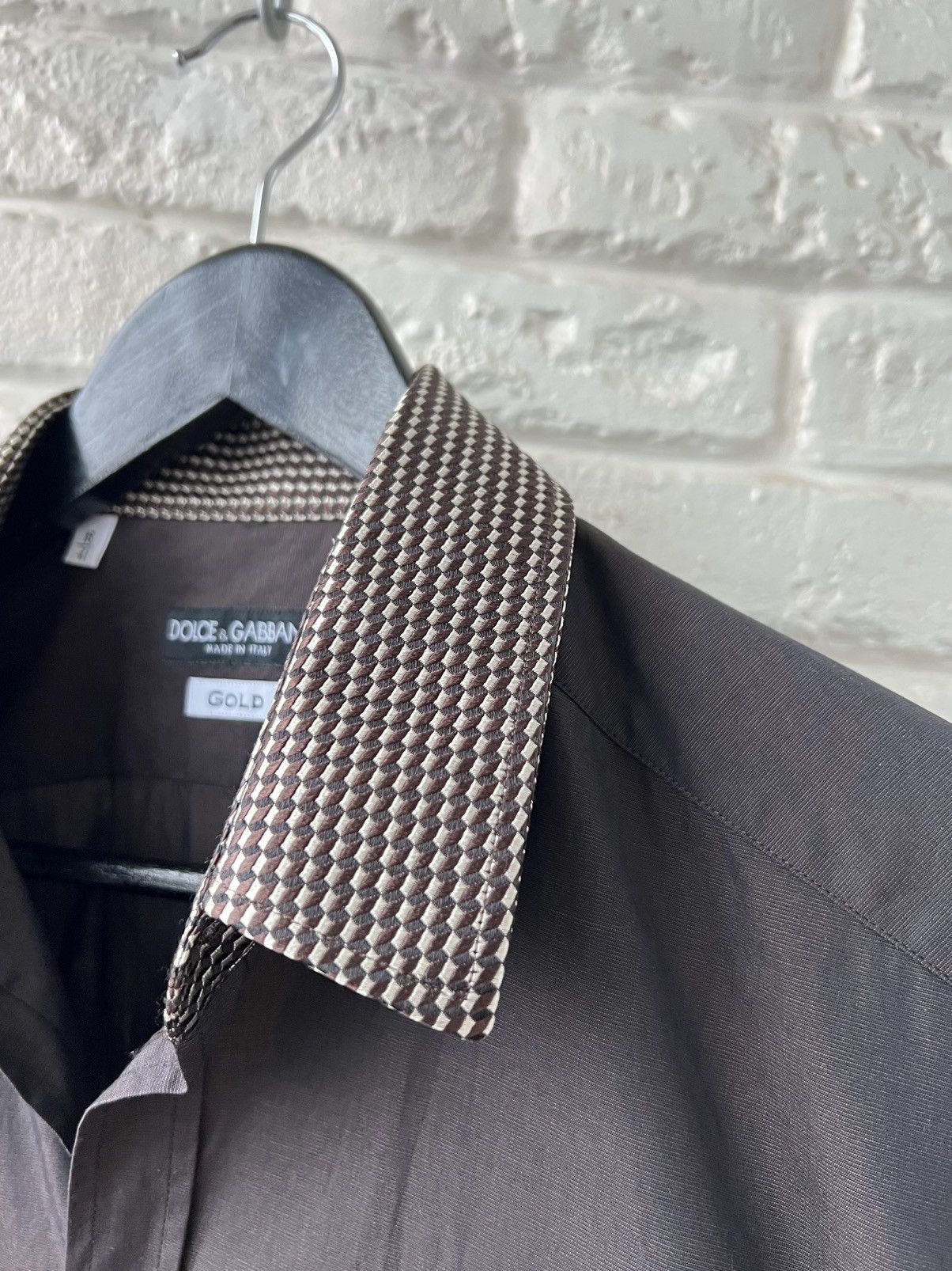 Dolce & Gabbana Dolce&Gabbana Brown Cotton/Silk Gold Line Button Shirt Size US M / EU 48-50 / 2 - 4 Thumbnail