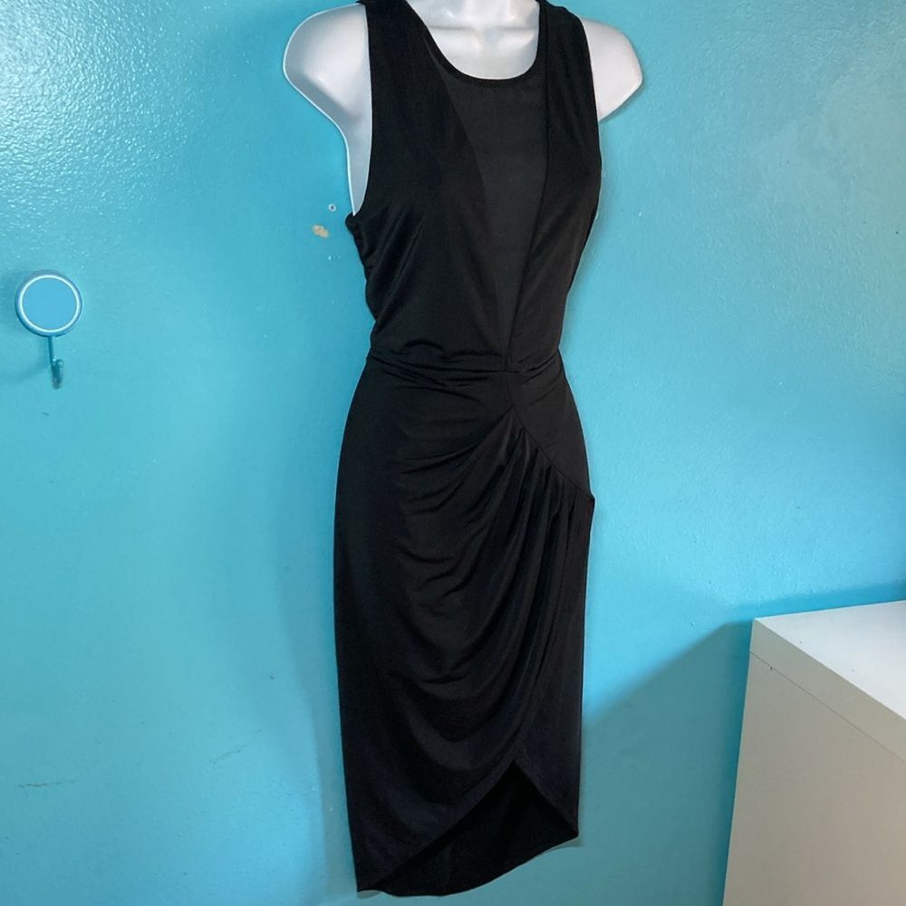 Mek Denim Blessed are the Meek Black Mya Dress Size 2 Sheer V-Neck Slim Sheath Size XS / US 0-2 / IT 36-38 - 1 Thumbnail