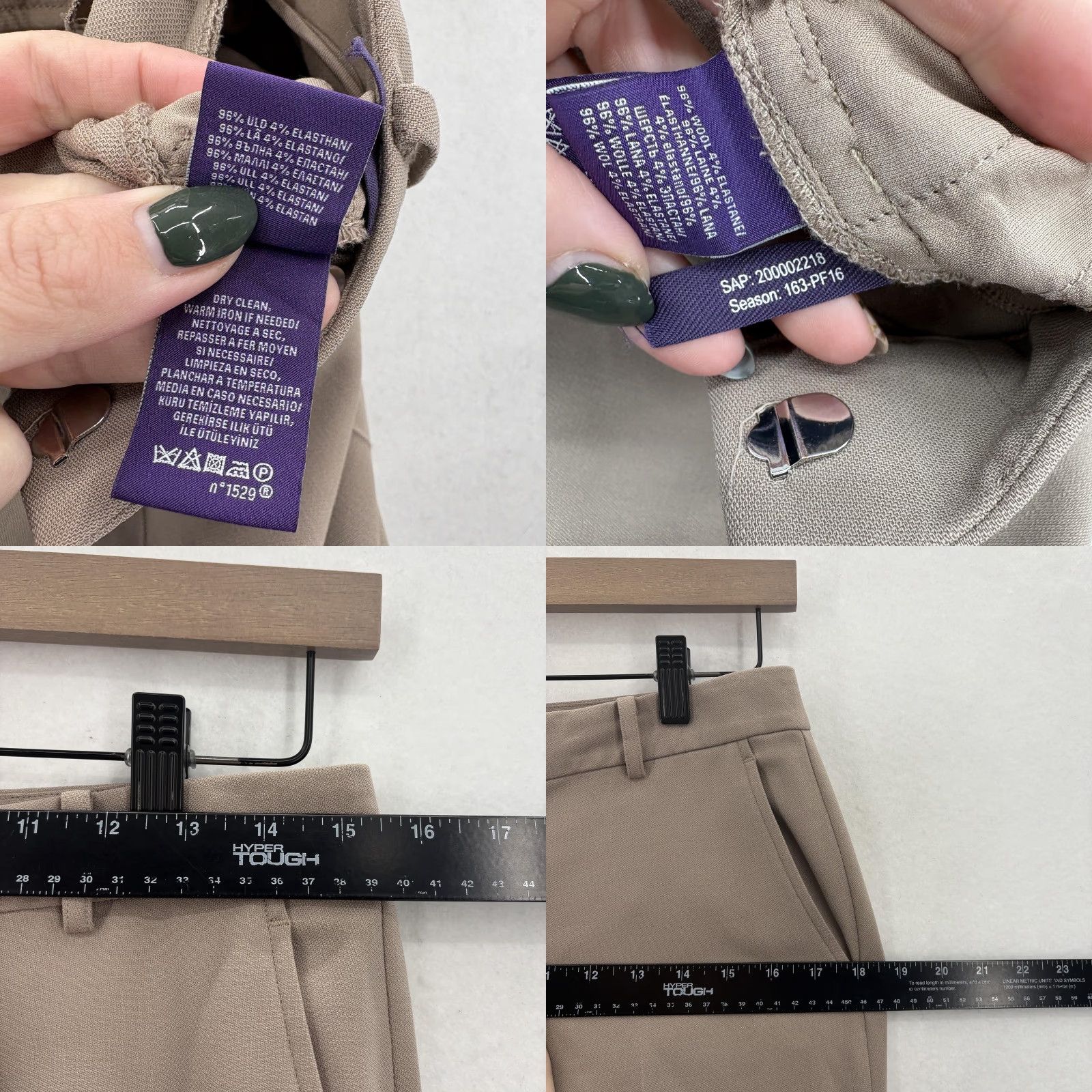 Ralph Lauren Ralph Lauren Purple Label Pants Womens 4 Beige Wool Blend Dress Trousers USA Business Women Slim Tapered Leg Pockets Hook & Eye Size 27" / US 4 / IT 40 - 8 Thumbnail