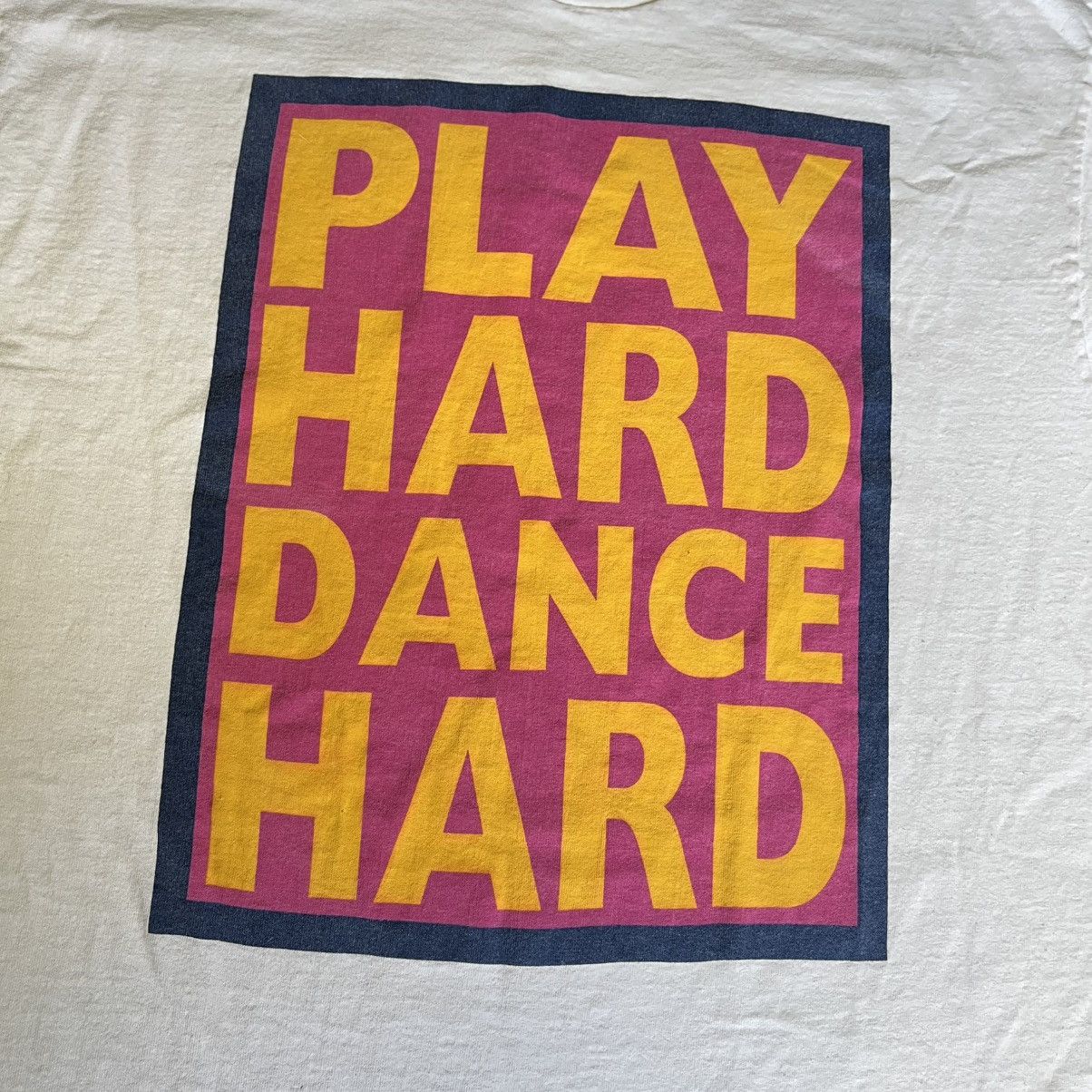 Vintage Vintage 1990s Play Hard Dance Hard Bold Text Logo Tee Shirt Size US XL / EU 56 / 4 - 3 Thumbnail