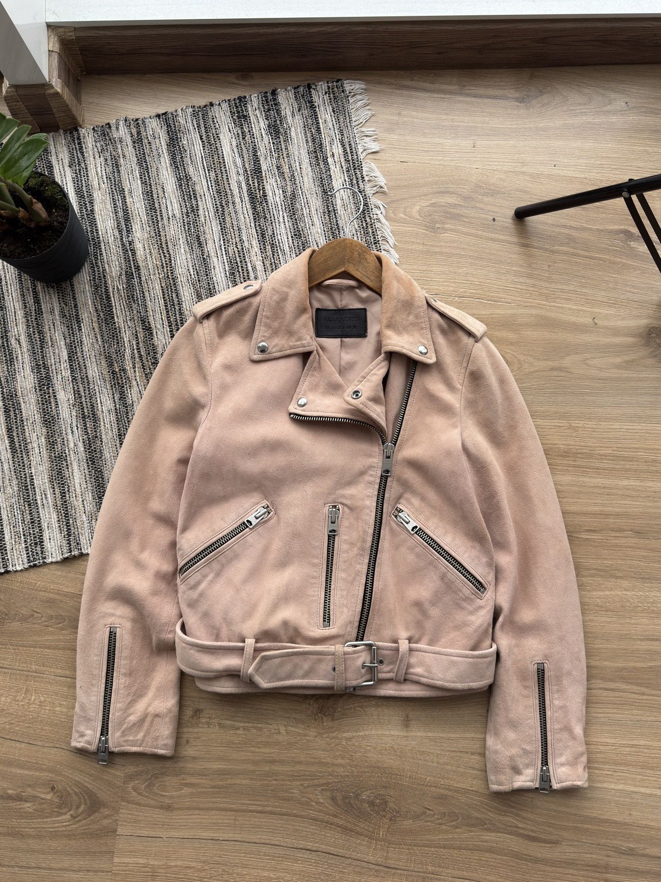 Allsaints ALL SAINTS Powder Pink Suede Balfern Biker Jacket Women’s Size M / US 6-8 / IT 42-44 - 2 Thumbnail