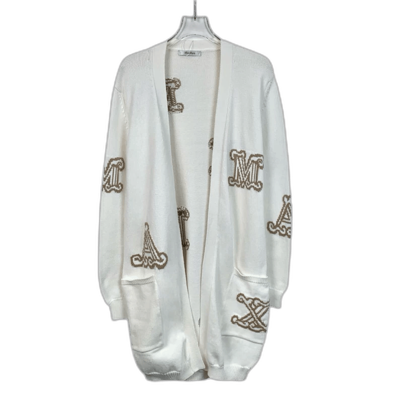 Max Mara Maxmara white lettering cotton knit cardigan jacket Size US M / EU 48-50 / 2 - 1 Thumbnail