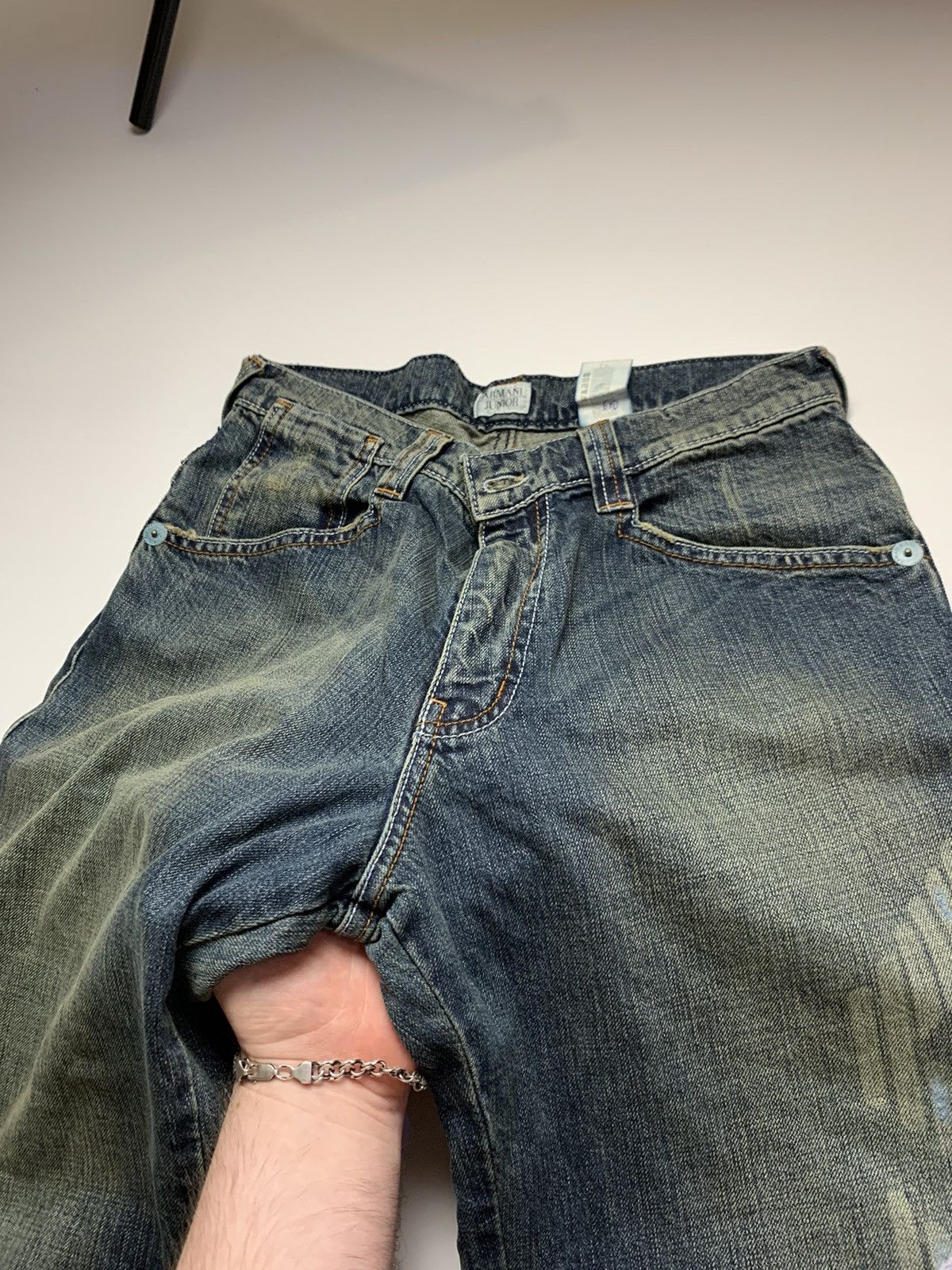 Giorgio Armani VERY RARE Y2K VINTAGE ARMANI BIG LOGO FADED DENIM JEANS 00s Size US 30 / EU 46 - 9 Thumbnail