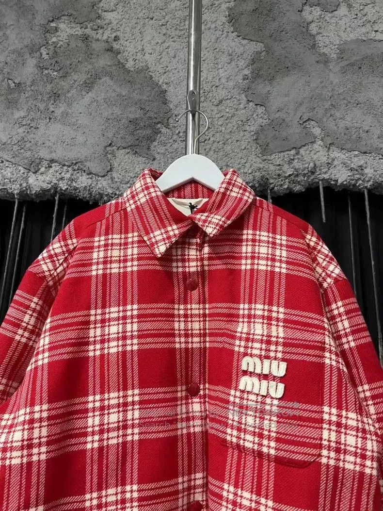 Miu Miu MiuMiu Red Plaid Cotton Jacket with Pockets. Size US M / EU 48-50 / 2 - 3 Thumbnail