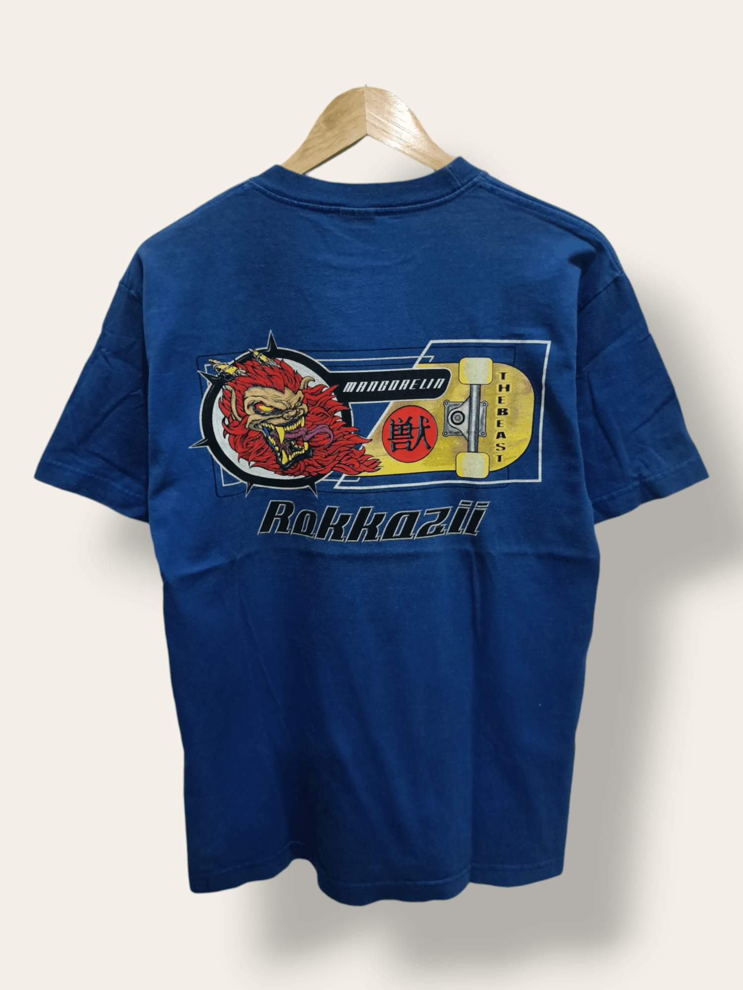 image of Very Vintage 90's The Beast Rokkazii Skate Tees in Blue, Men's (Size Medium)