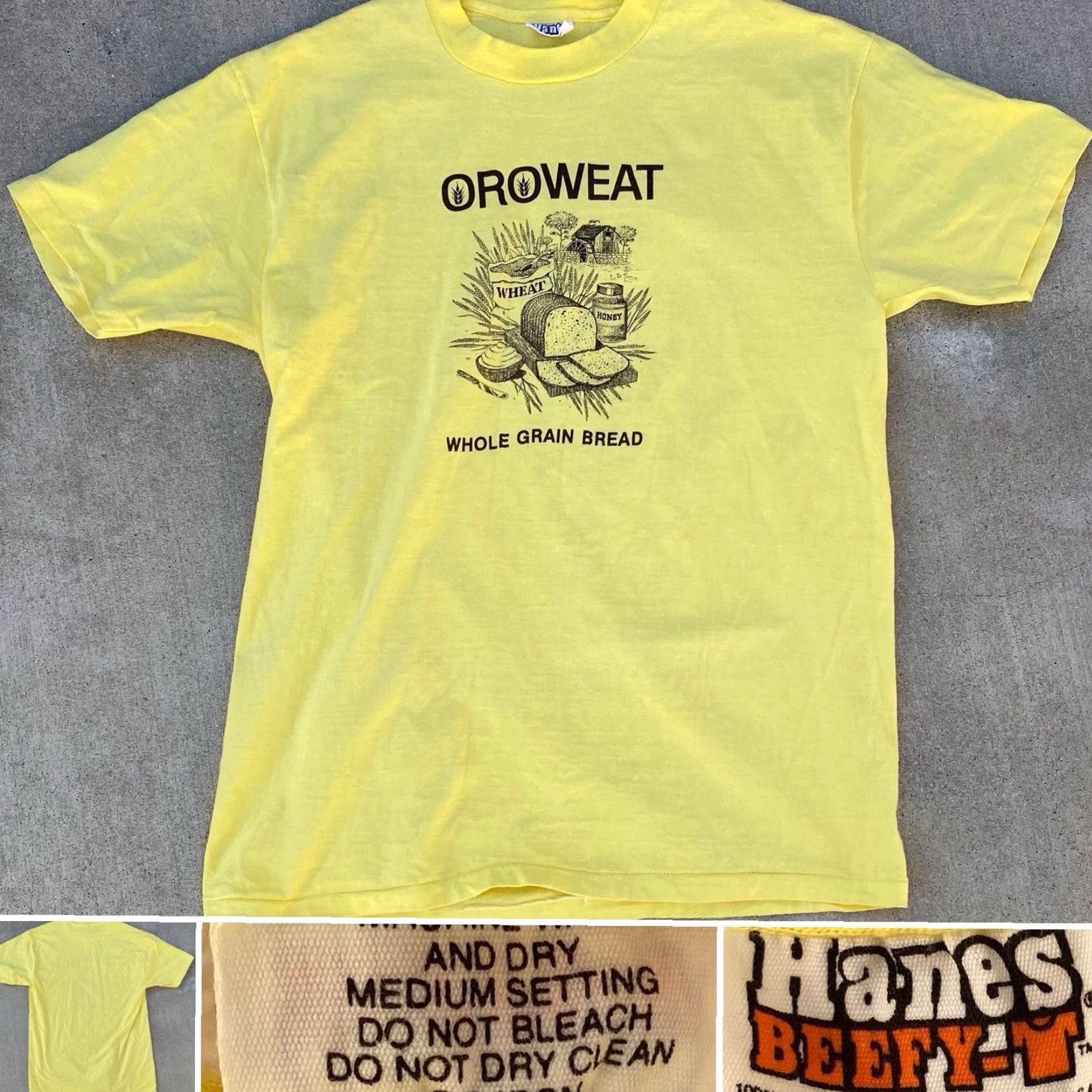 Hanes VINTAGE Hanes Beefy-T T-Shirt Mens XL Orowheat Whole Grain Bread Graphic Print Yellow 1980s Retro Vintage Size US XL / EU 56 / 4 - 2 Thumbnail