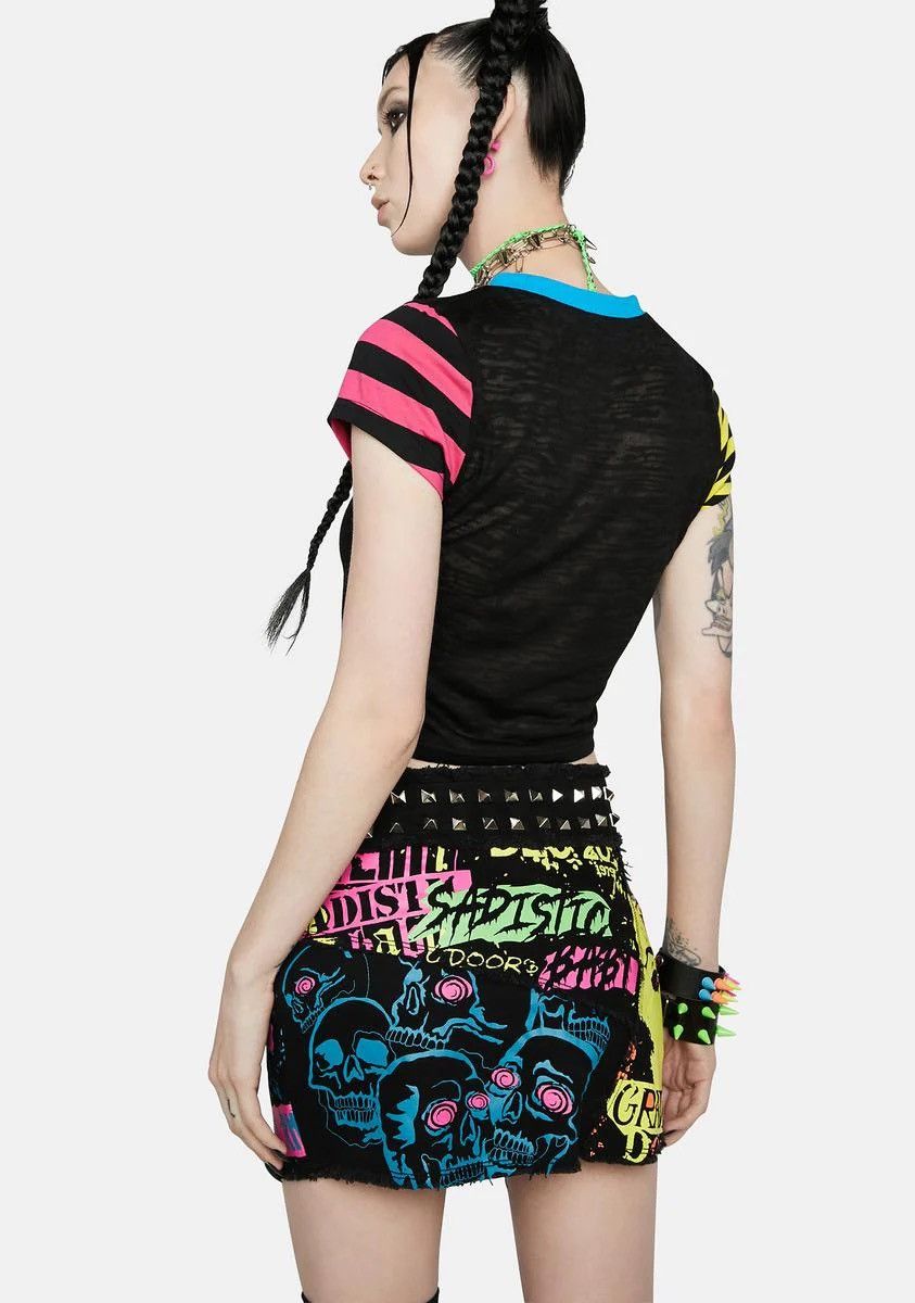Japanese Brand Louder now patchwork mini skirt ❤️‍🔥⛓️ Size 25" / US 0 / IT 36 - 4 Thumbnail