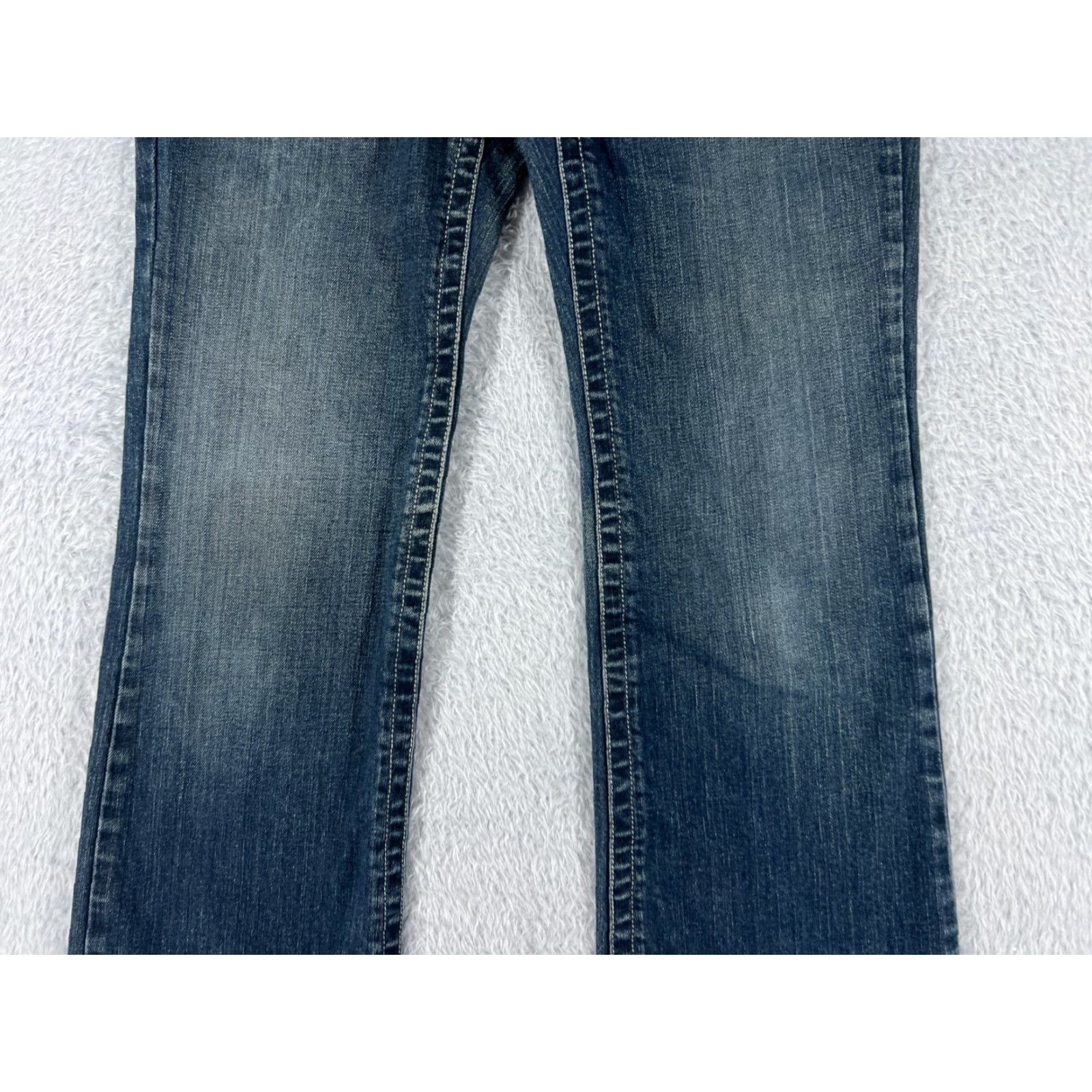 Vintage Karen Kane Jeans Womens 6 Blue Denim Flared Low Rise 27x30 Cotton Blend Size 28" / US 6 / IT 42 - 3 Thumbnail