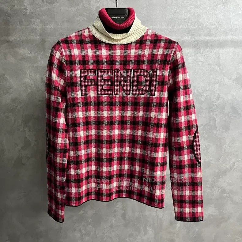 Other Fendi Red Solid Plaid High-neck Long-sleeve Knit Top Size XS / US 0-2 / IT 36-38 - 1 Thumbnail