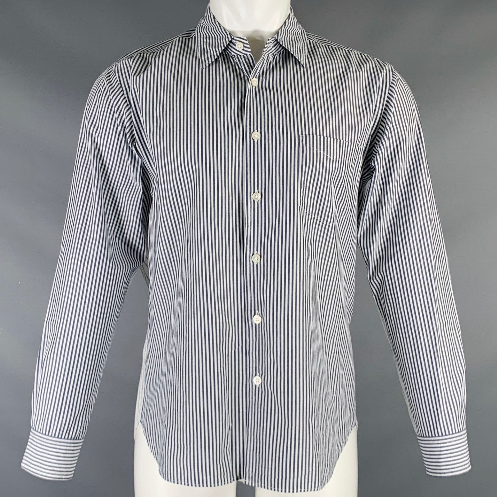 Sage De Cret White Grey Stripe Cotton Mixed Pattern Long Sleeve Shirt Size US M / EU 48-50 / 2 - 1 Thumbnail