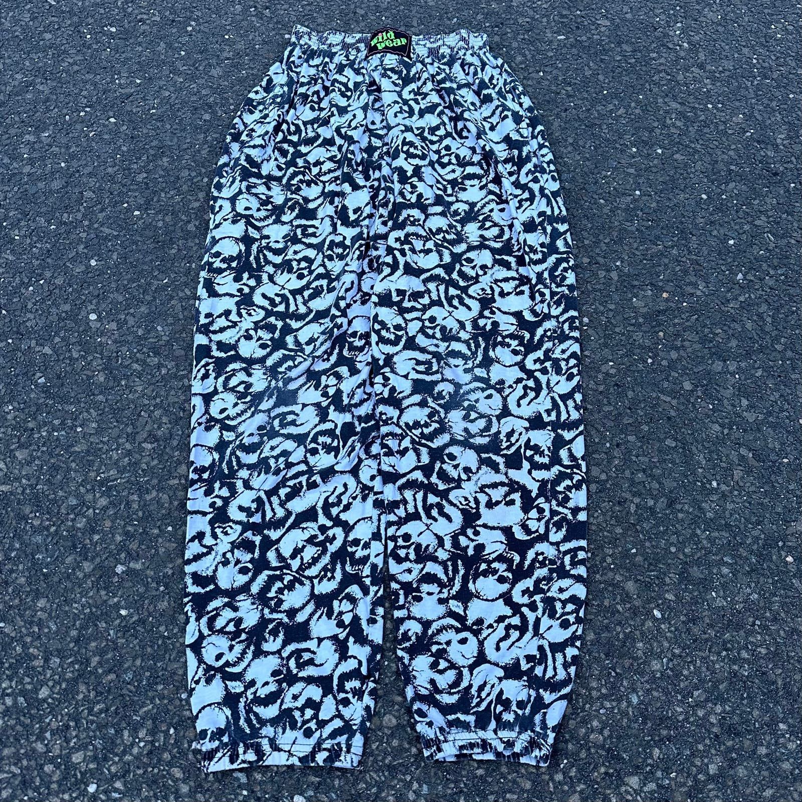 image of Vintage Skull And Bones All Over Print Cotton Sweatpants in White, Men's (Size 26)
