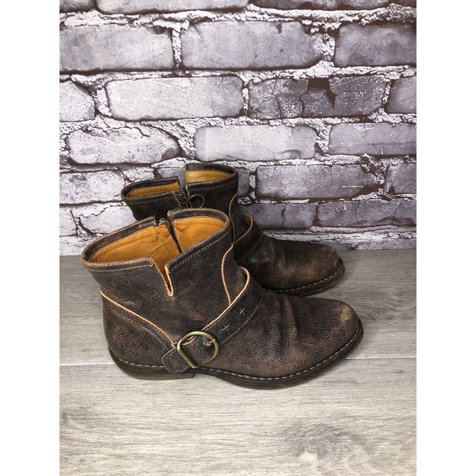 Fiorentini + Baker Fiorentini + Baker Brown Leather Side Zip Buckle Ankle Boots Size US 7 / IT 37 - 13 Thumbnail