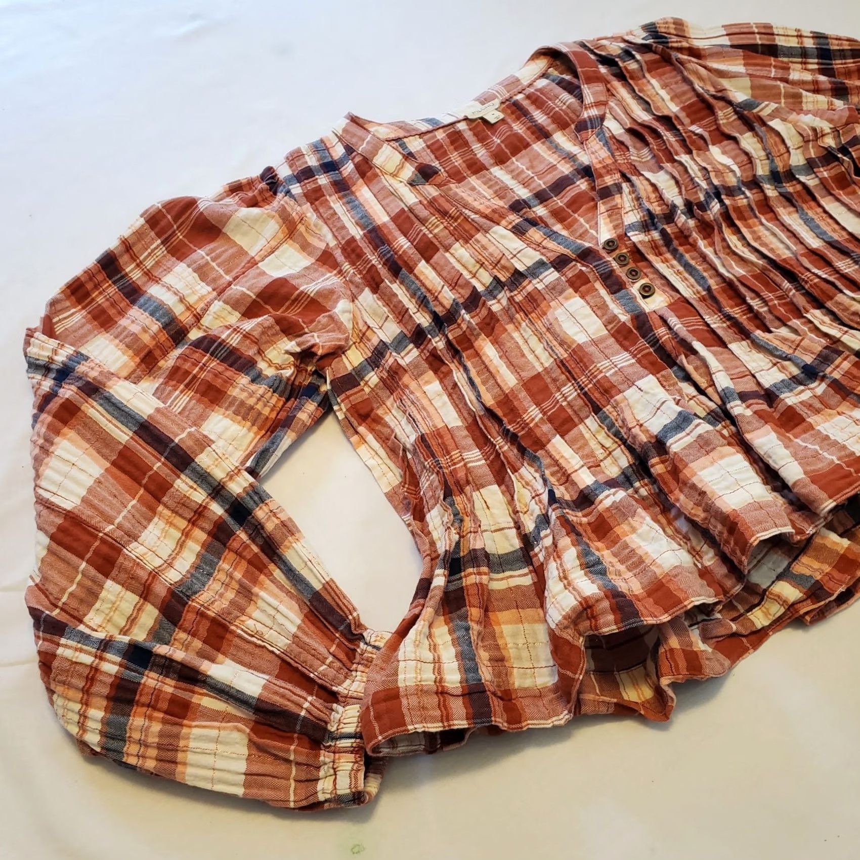 Vintage PILCRO Anthropologie Swing Blouse Womens Size M Long Sleeve Pleated Boho Peplum Size M / US 6-8 / IT 42-44 - 2 Thumbnail