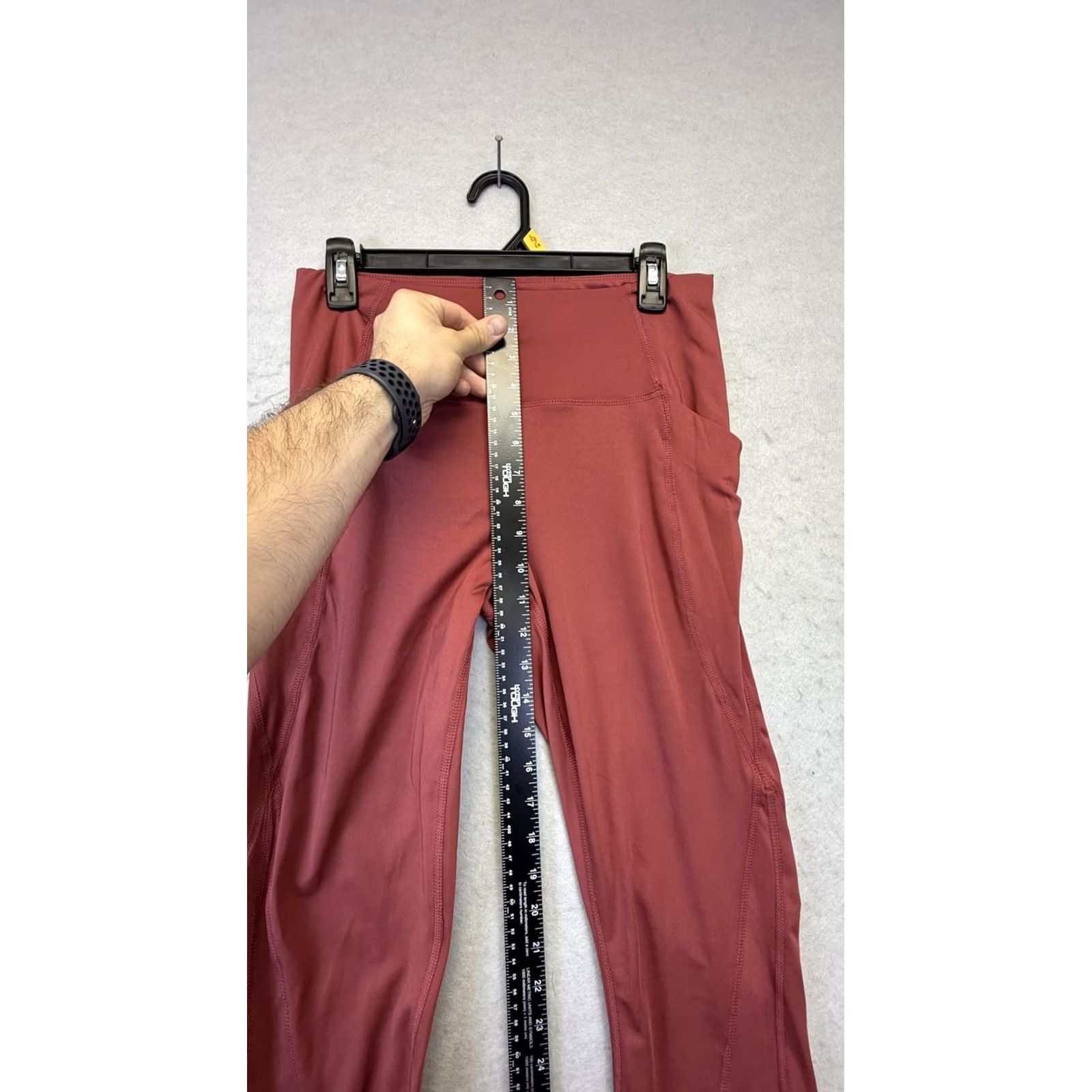 Vintage Velocity Pants Womens Large Red High Rise Yoga Leggings Pockets Stretch Ankle, Size L, Regular, Solid, Velocity, Gym & Training, Yoga, Running, Womens Size 36" / US 14 / IT 50 - 4 Thumbnail