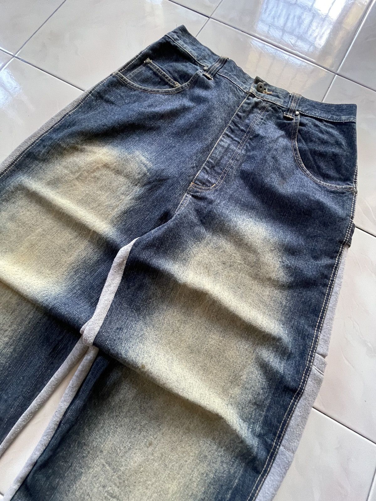 GB × Japanese Brand × Marithe + Francois Girbaud GB Baggy Hybrid Denim Sweat Muddy Wash Jeans Size US 34 / EU 50 - 5 Thumbnail