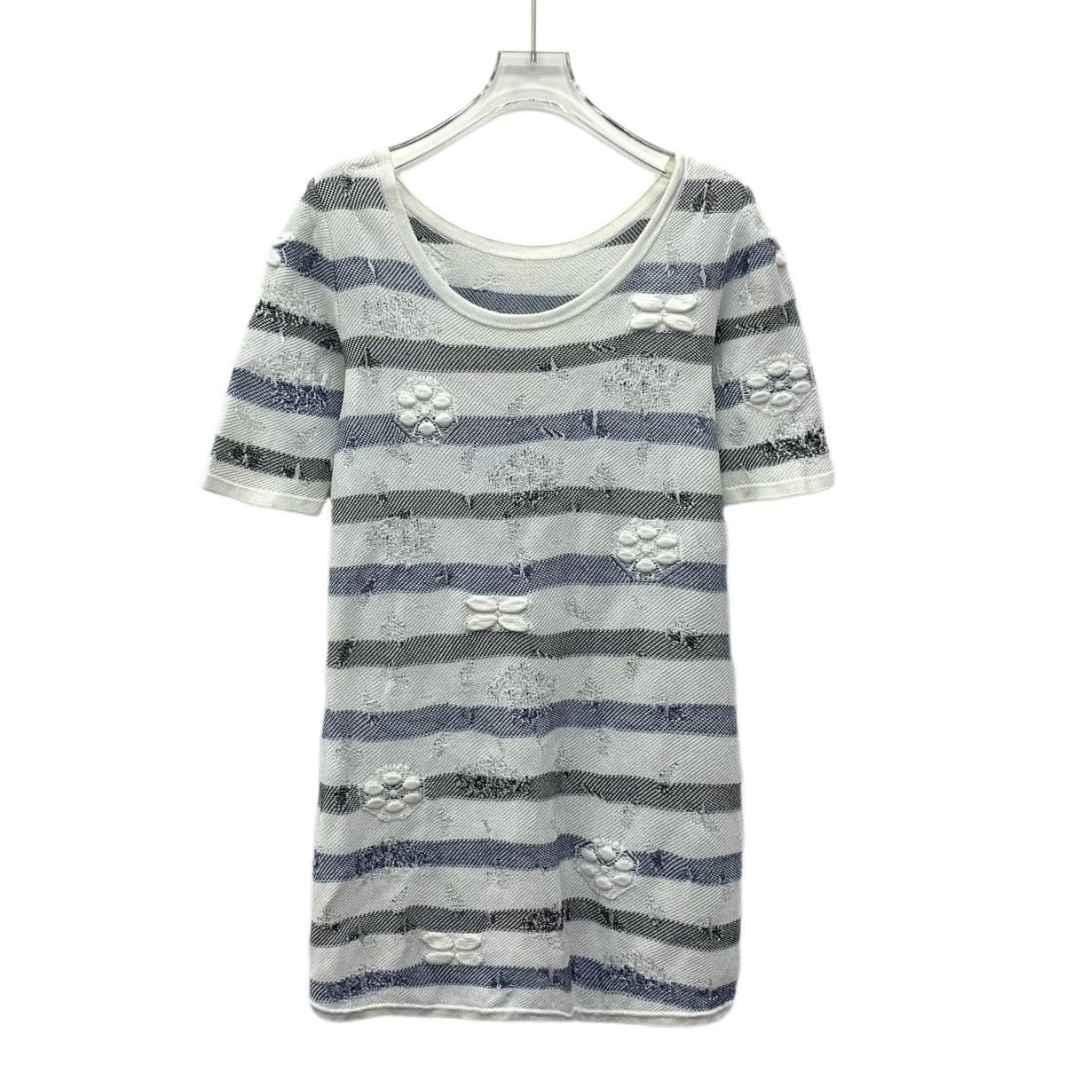 Chanel Chanel Stripe Camellia Short Sleeve Knit Dress K26WX Size S / US 4 / IT 40 - 2 Thumbnail