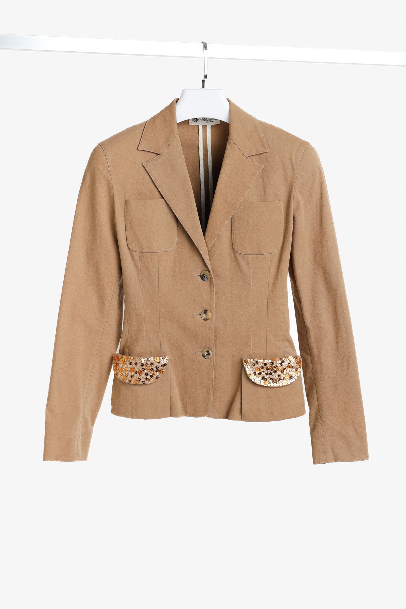 Blumarine Blumarine Tan Cotton Sequined Blazer Size S / US 4 / IT 40 - 1 Thumbnail