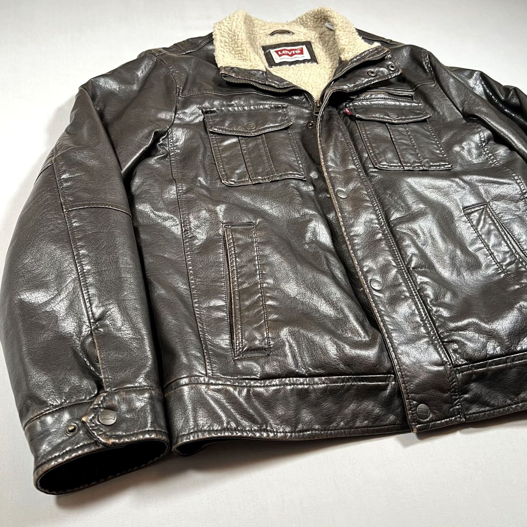 Vintage VINTAGE Levis Jacket Mens Brown Faux Leather Sherpa Lined Full Zip Coat Medium Size US M / EU 48-50 / 2 - 7 Thumbnail