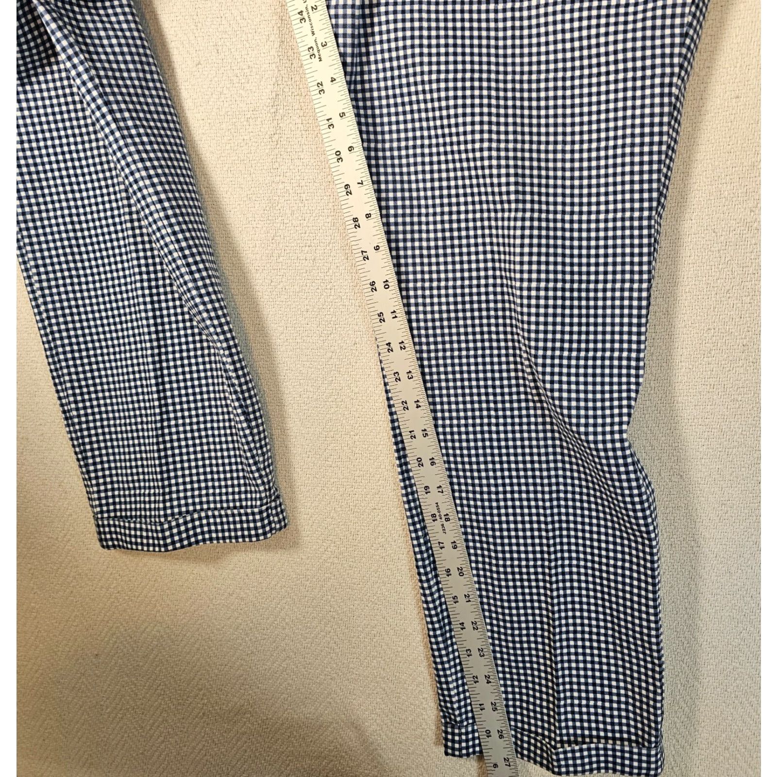 Tommy Hilfiger Tommy Hilfiger Women's Blue and White Check Plaid Straight Fit Pants 14 Size 36 in Waist Inseam 26.5 in Chino Size 36" / US 14 / IT 50 - 7 Thumbnail