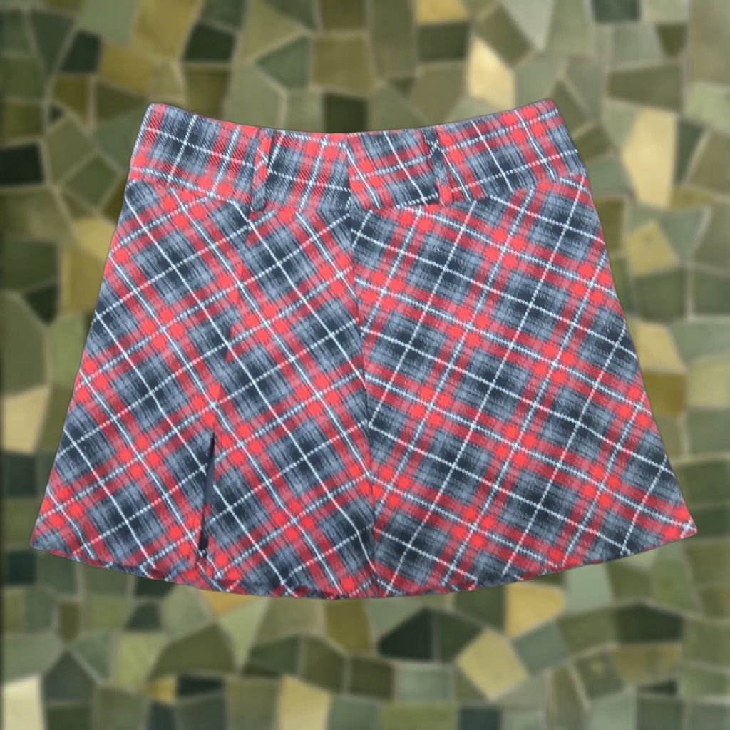 Changes VINTAGE 90s Exact Change Skirt Woman Mini Wool Poly Plaid Red Grey Low Rise Size 7 Womens Size 28" / US 6 / IT 42 - 1 Thumbnail