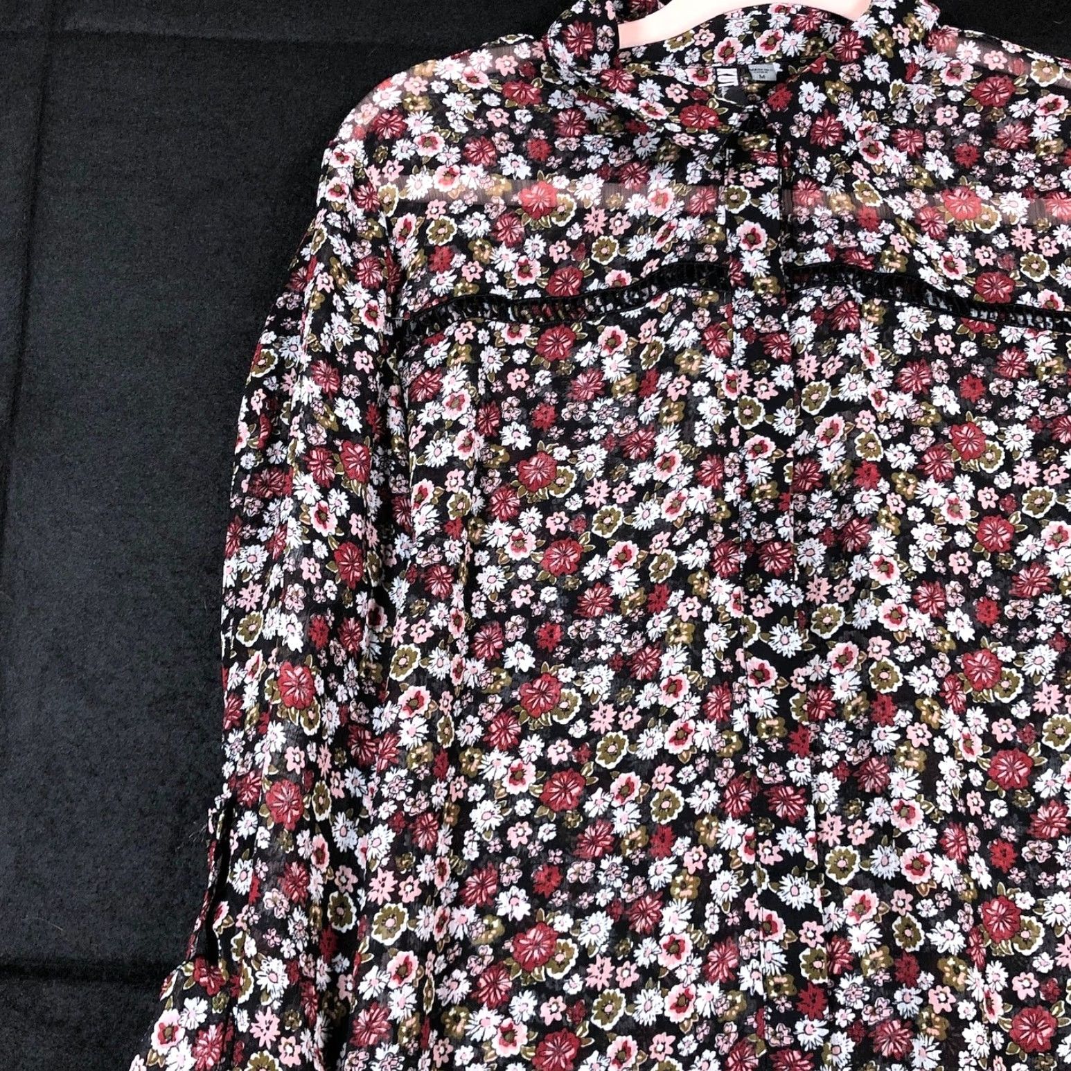 Vintage Kut from the Kloth Blouse Womens Black Multi Floral Collared Button Down Sheer M Size M / US 6-8 / IT 42-44 - 4 Thumbnail