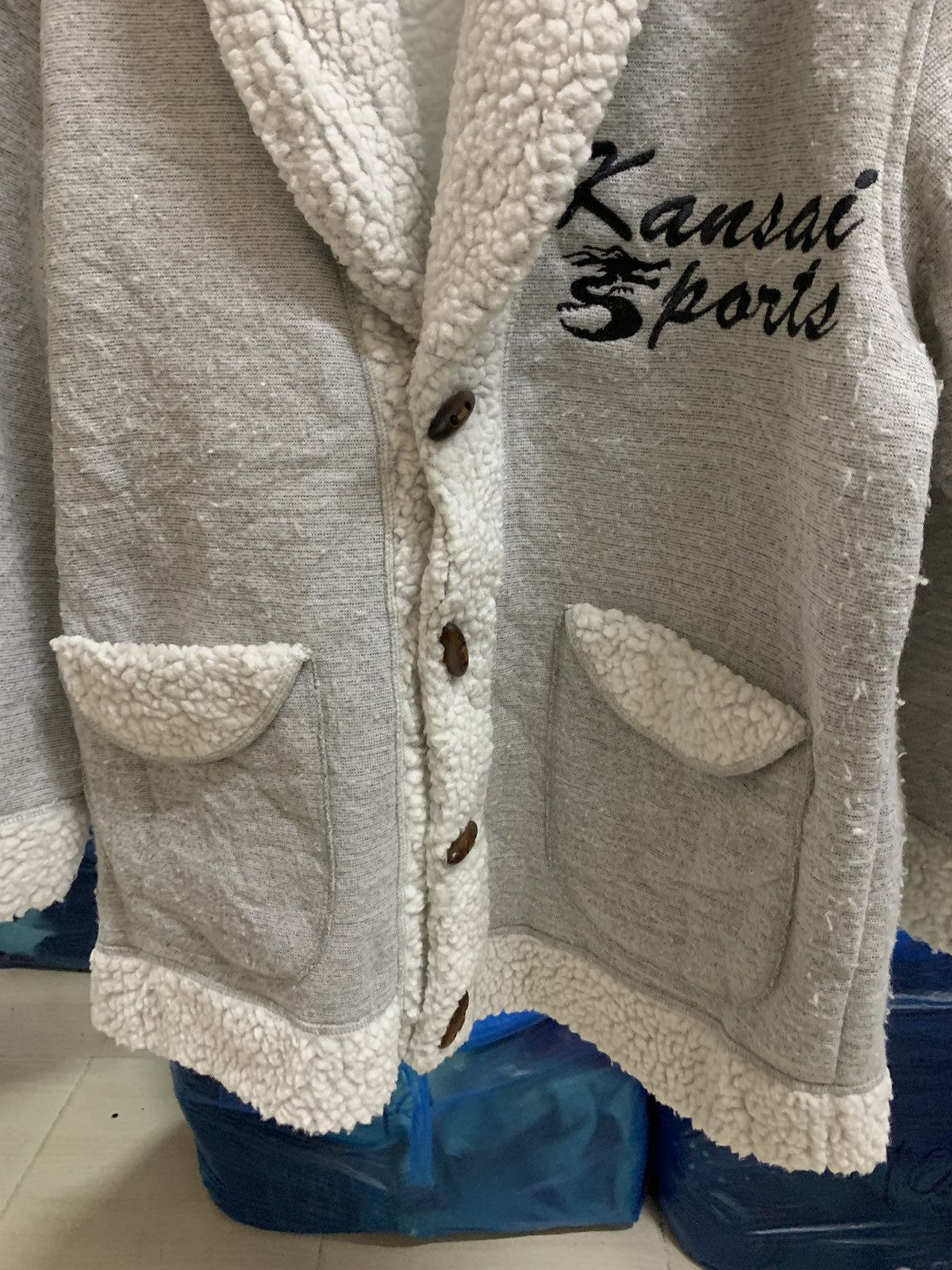 Japanese Brand × Kansai Yamamoto × Vintage Vintage Japanese Brand Kansai Sports Cardigan Sherpa Jacket Size US L / EU 52-54 / 3 - 4 Thumbnail