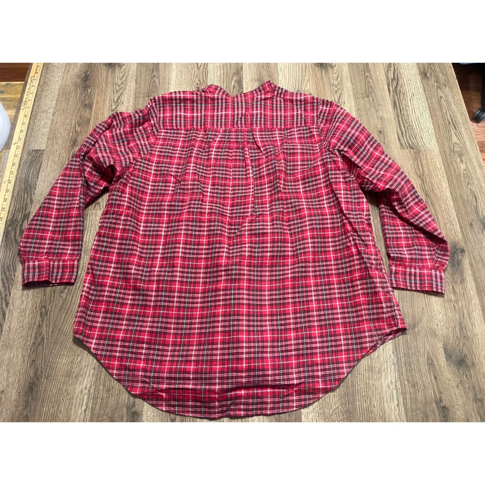 Lands' End Lands' End Shirt Womens 20W Red Black Silver Plaid Long Sleeve 1/4 Button Blouse Casual Fall Spring Summer Plus Regular Size 3XL / US 20-22 - 2 Thumbnail