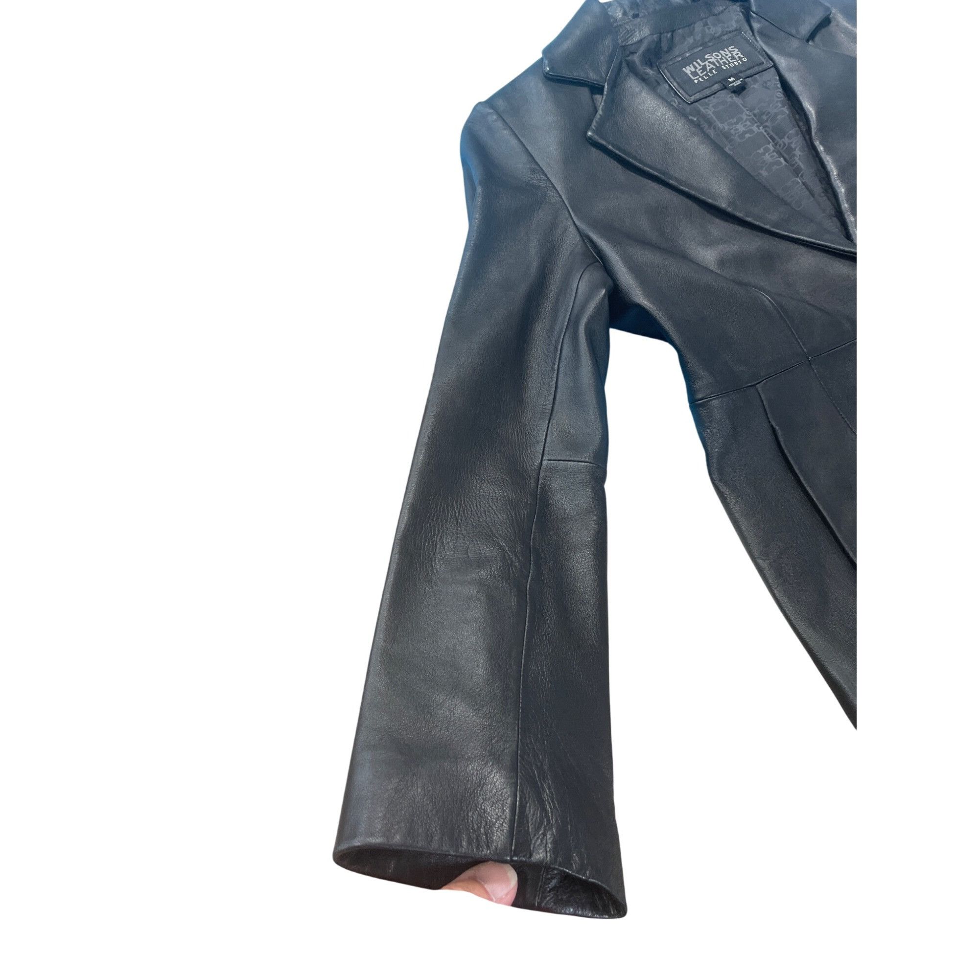 Wilsons Leather Wilsons Leather Pelle Studio Womens Black Leather Blazer Jac Size M / US 6-8 / IT 42-44 - 4 Thumbnail