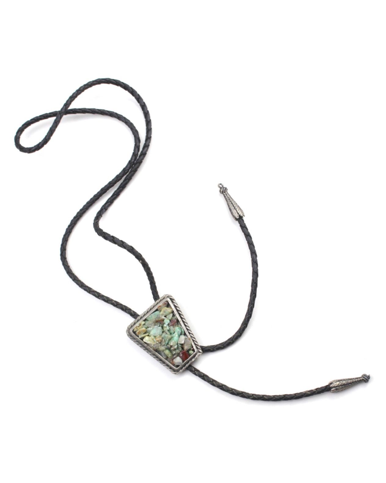 Vintage 1990S SOUTHWESTERN MOSAIC TURQUOISE BRAIDE LEATHER BOLO TIE Size ONE SIZE - 3 Thumbnail