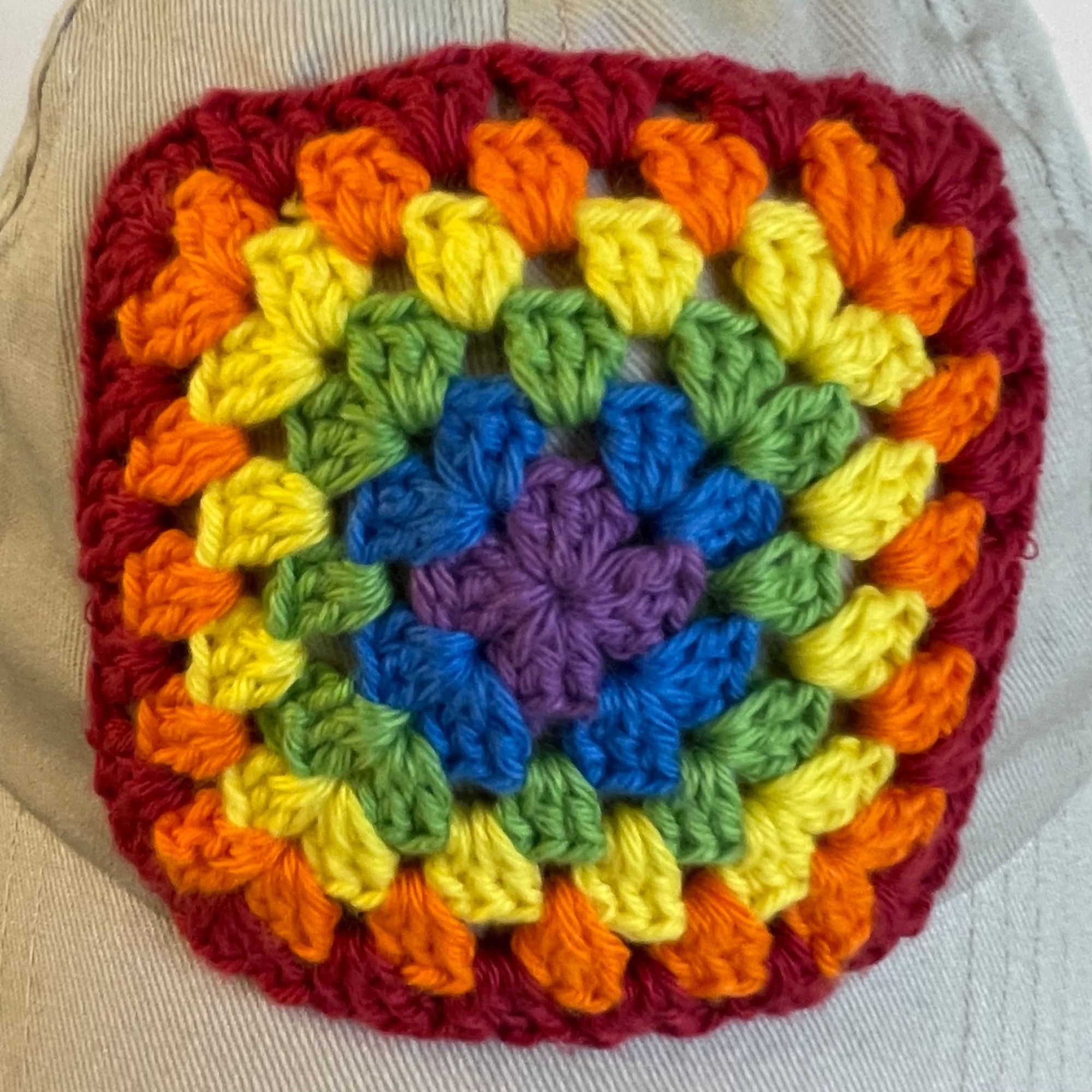 Handmade Granny Square Trucker Style Hat Cap Low Profile Beige w/ Rai Size ONE SIZE - 2 Thumbnail