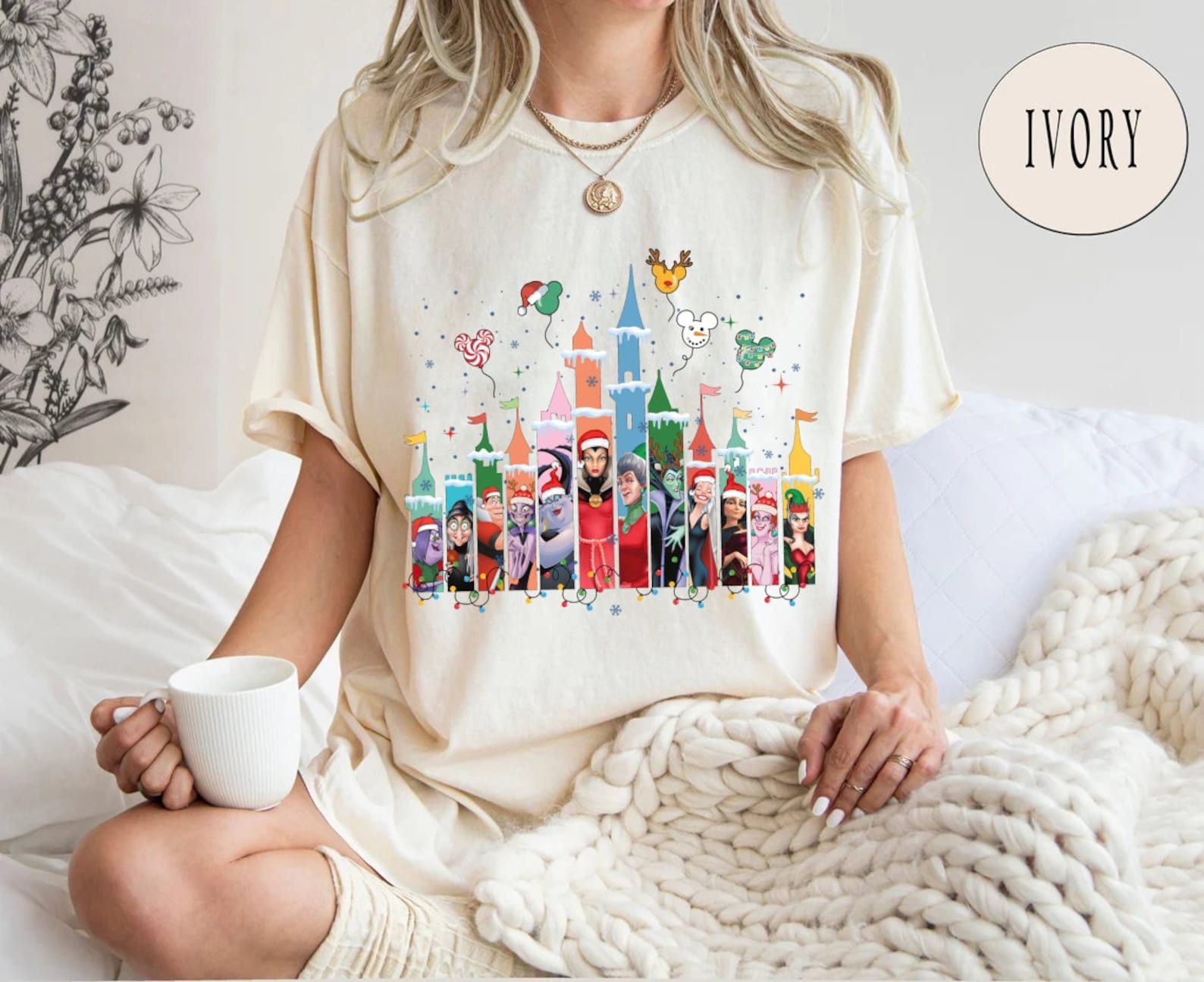 Designer × The Unbranded Brand Christmas Comfort Colors Shirt, Castle Christmas Shirt Size XL / US 12-14 / IT 48-50 - 1 Thumbnail