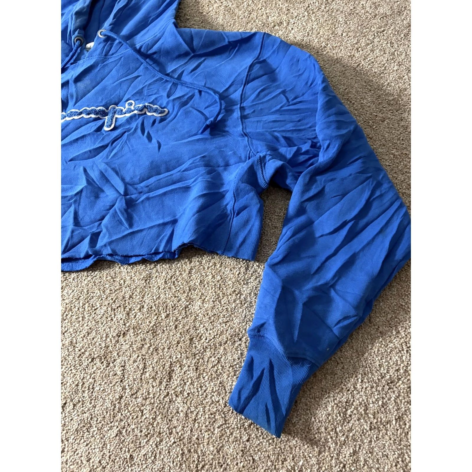 Champion Champion Hoodie Womens Small Blue Reverse Weave Cropped Fleece Logo Sweatshirt Size S / US 4 / IT 40 - 3 Thumbnail