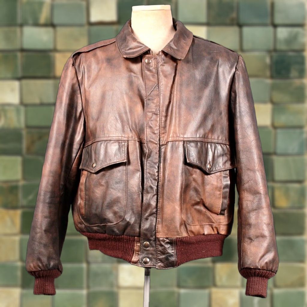 Vintage VTG Excelled Brown Leather Bomber Jacket Mens 70s 80s Sz 44 M 54 Chest Regular Size Vintage Jacket Size US S / EU 44-46 / 1 - 1 Thumbnail