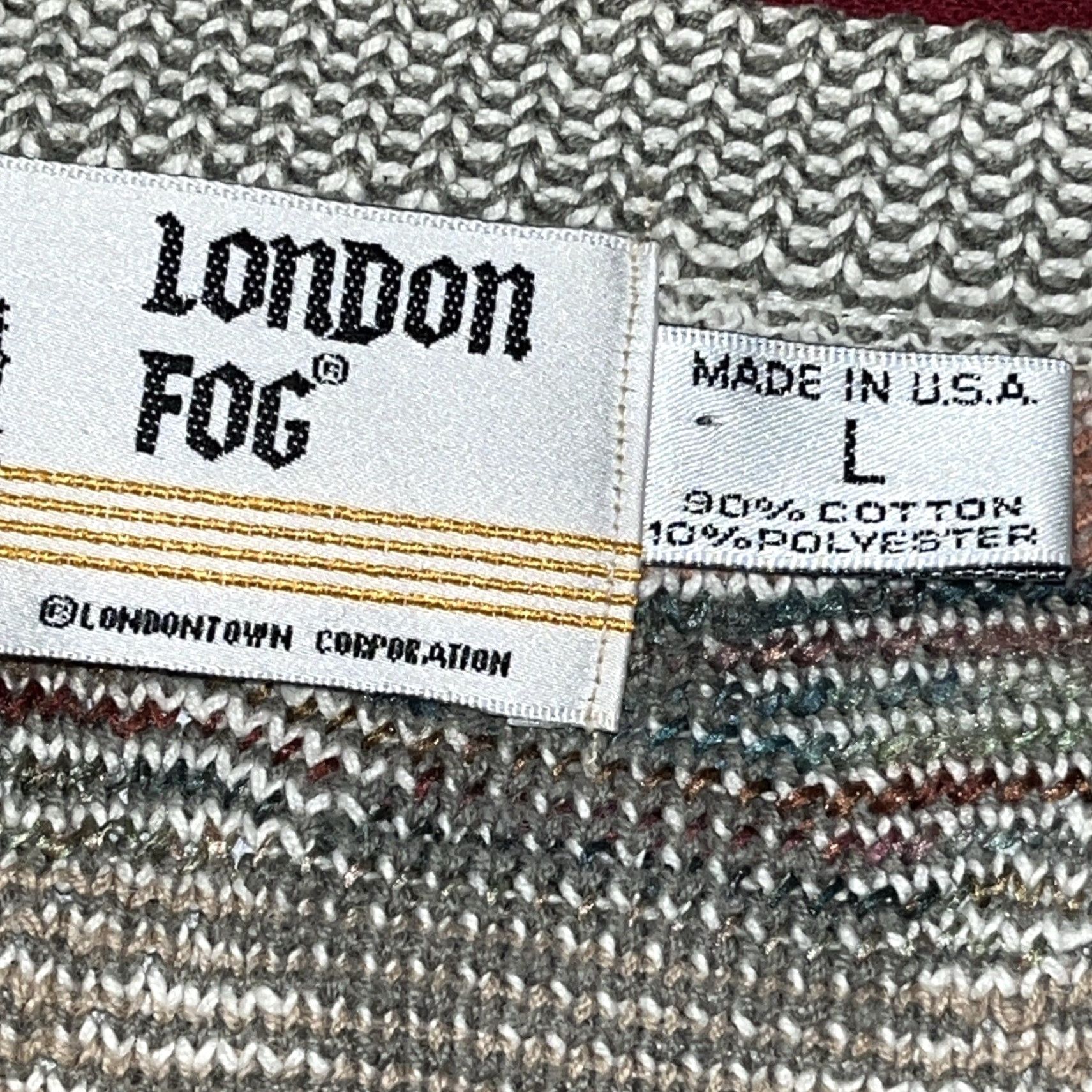 London Fog VINTAGE London Fog Sweater Geometric 90s Gray Beige Tan Triangles Knit L Mens Size US L / EU 52-54 / 3 - 5 Thumbnail