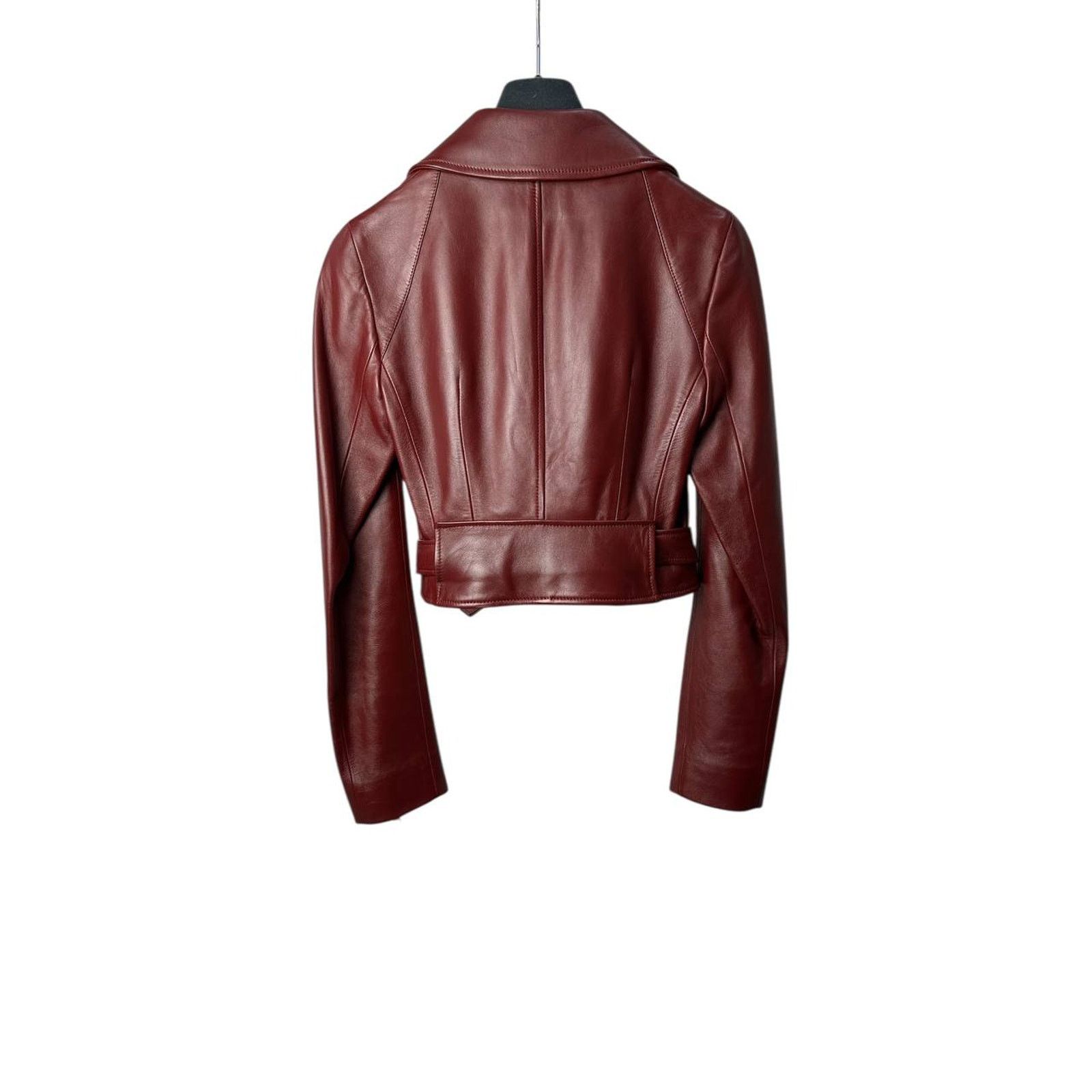 Dior Christian Dior Burgundy Leather Biker Jacket Sz.38 Size S / US 4 / IT 40 - 2 Thumbnail