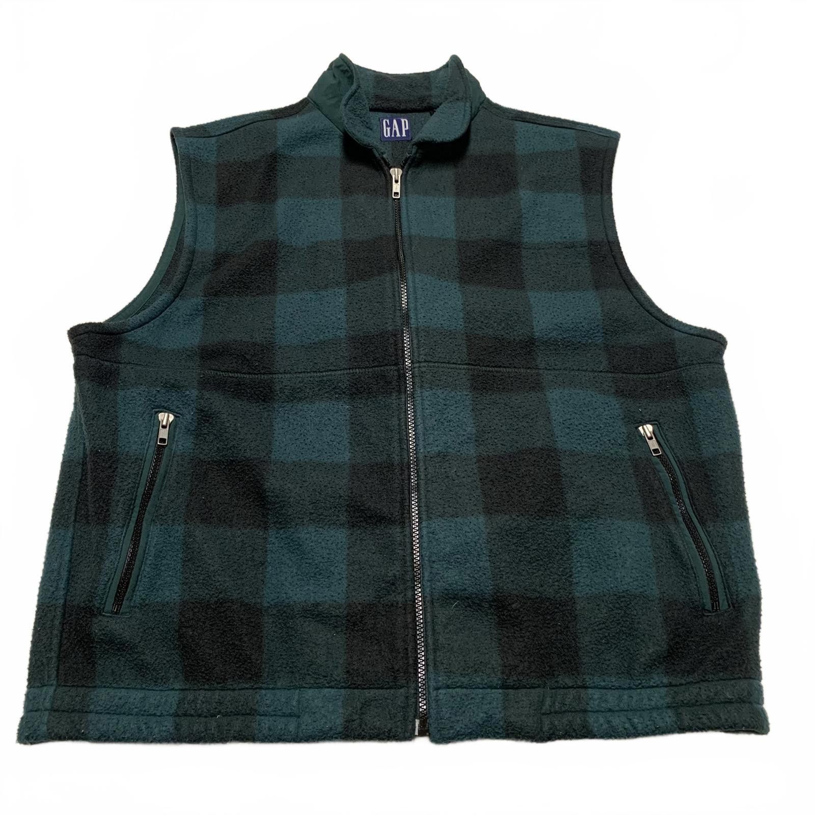 Gap GAP Men's Large Buffalo Plaid Green Black Fleece Vest Size US L / EU 52-54 / 3 - 1 Thumbnail