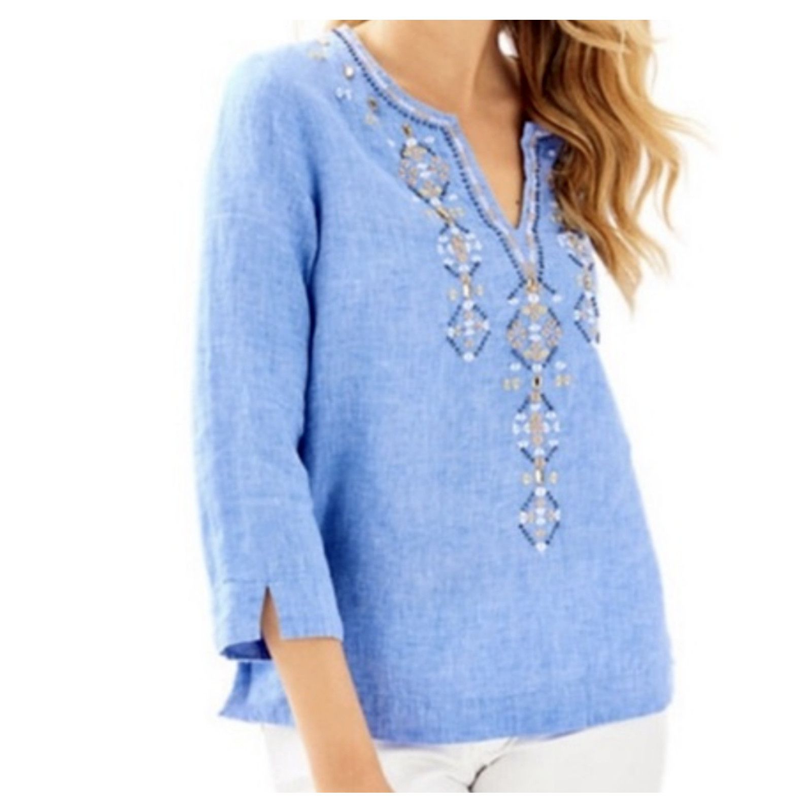 Lilly Pulitzer Lilly Pulitzer Amelia Island Blouse Bennet Chambray XS $178 Size XS / US 0-2 / IT 36-38 - 1 Thumbnail