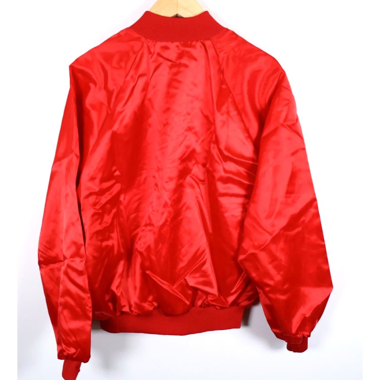 Vintage VINTAGE Auburn Satin Bomber Jacket Men XL Red USA Made Snap Button 80s Retro Lined Pockets Size US XL / EU 56 / 4 - 2 Thumbnail