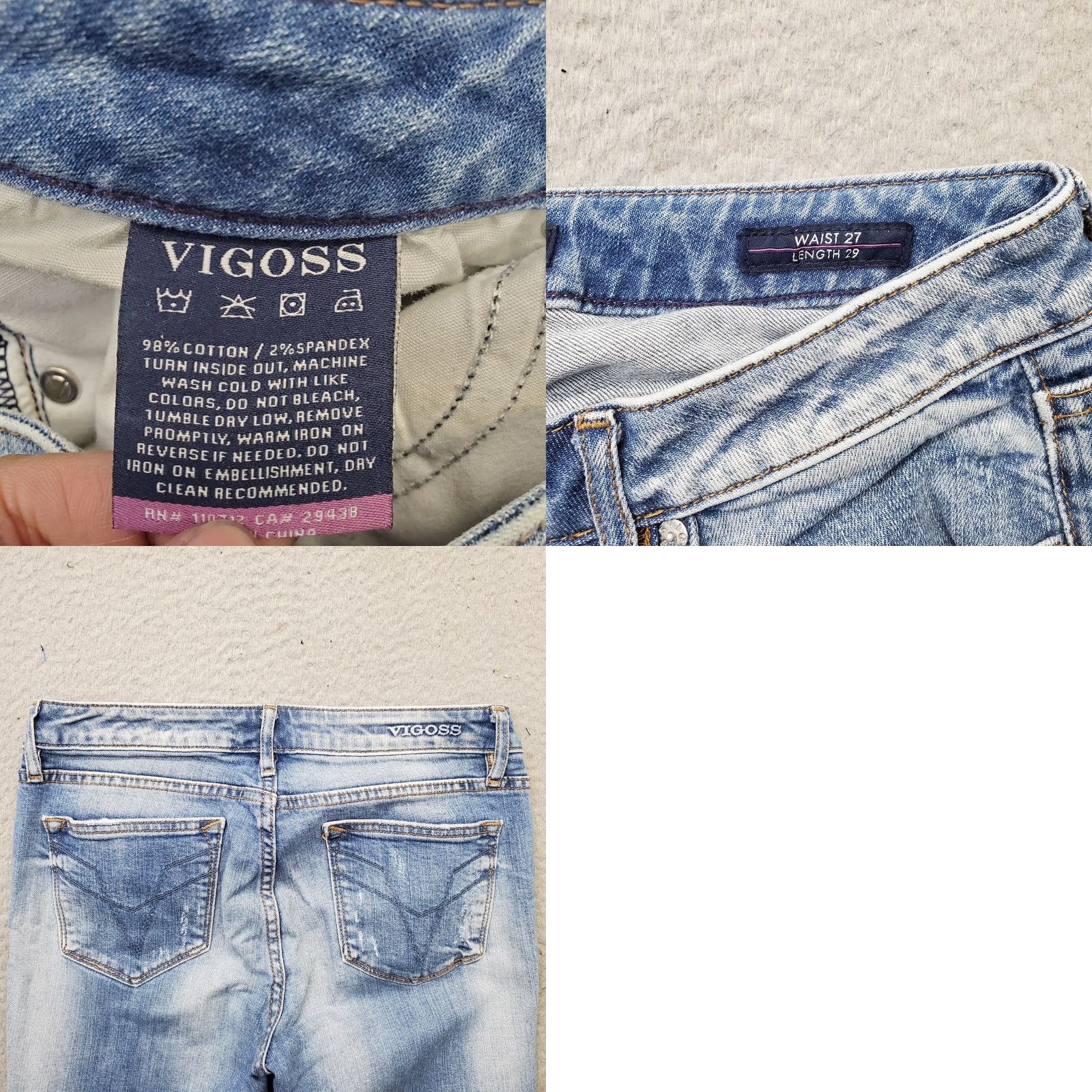 Vintage VIGOSS Jeans Women's 27x29 Blue Denim Stretch Distressed The Chelsea Skinny Leg Jeans Size 27" / US 4 / IT 40 - 8 Thumbnail