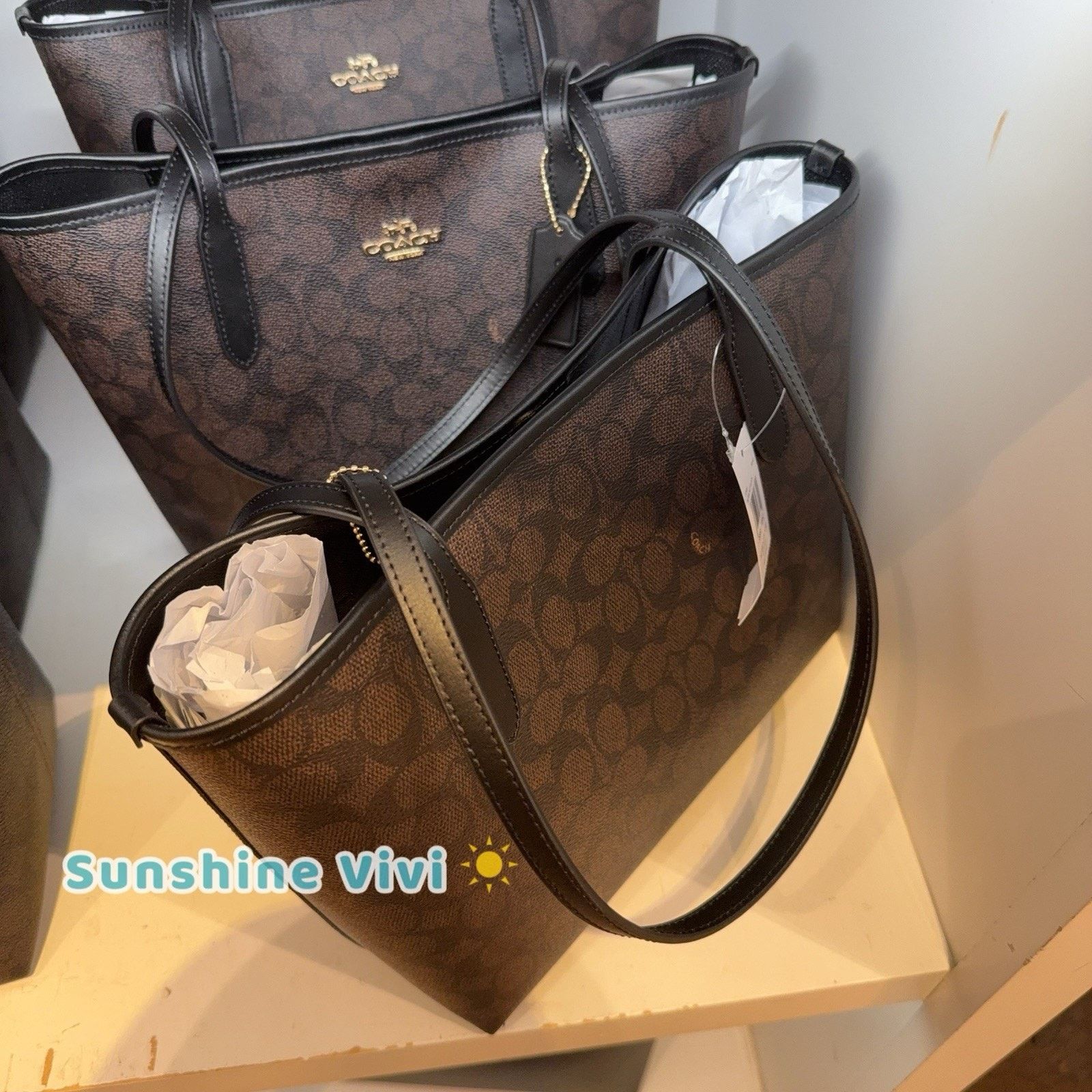 Coach NWT Coach Medium City Tote Bag Gold/Walnut/Black CDX82 Size ONE SIZE - 3 Thumbnail