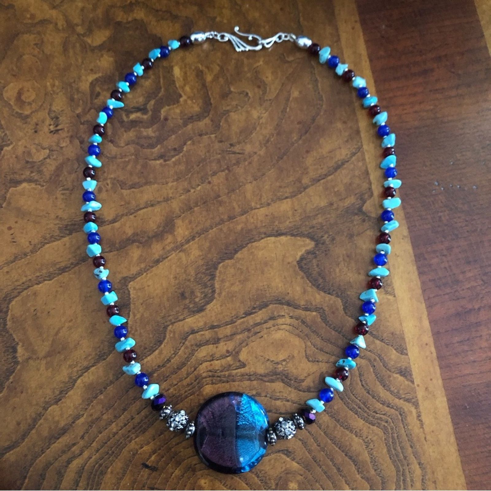 Handmade Handcrafted crackle glass howlite lazurite garnet necklac Size ONE SIZE - 7 Thumbnail