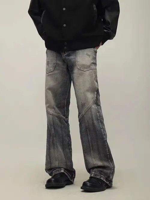 VIBE Vintage washed distressed patchwork wide-leg jeans Size US 32 / EU 48 - 2 Thumbnail