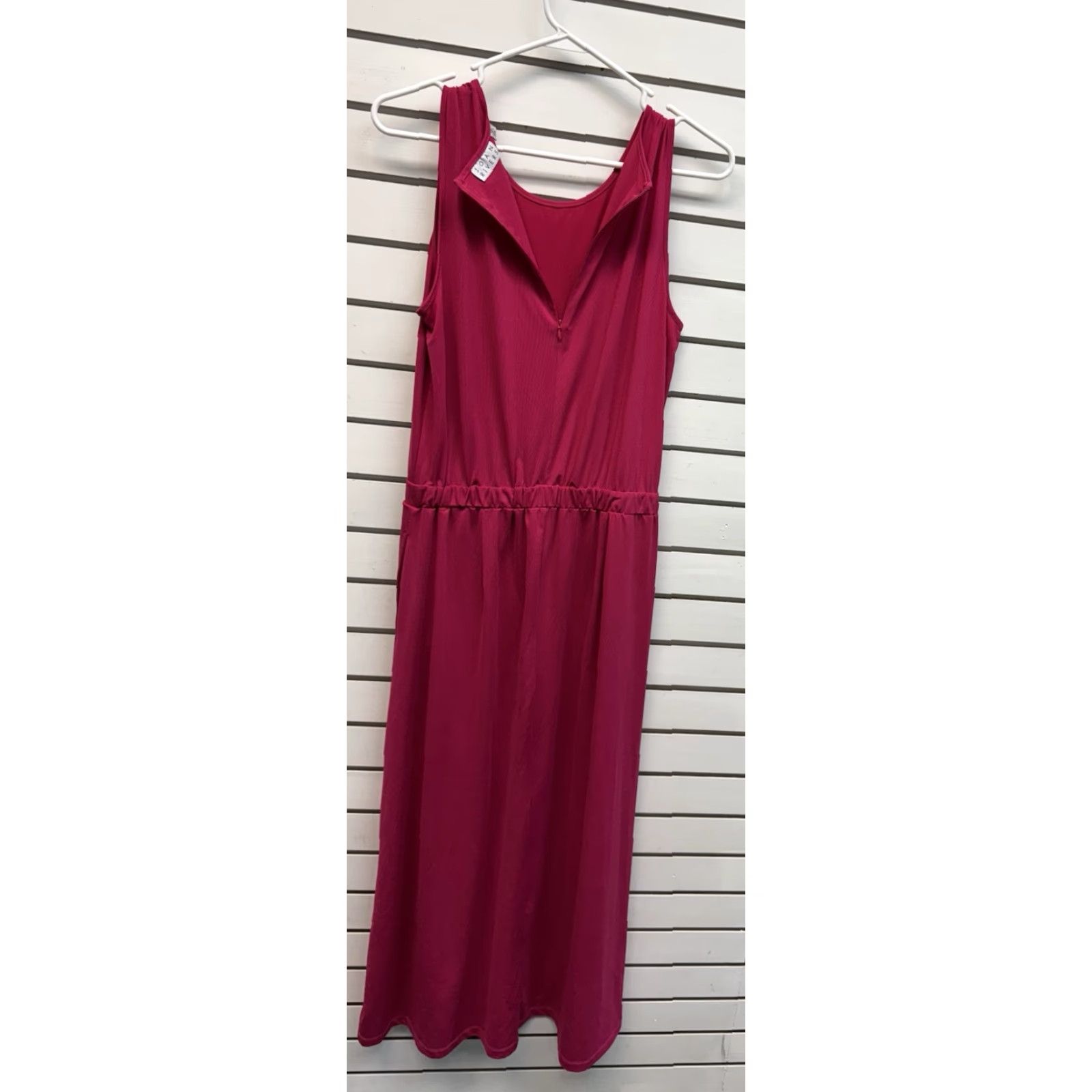 Vintage Joan Rivers Maxi Dress Womens Medium Petite Pink Solid Sleeveless Round Neck Zip Long Formal Wedding Evening Wear Office Size M / US 6-8 / IT 42-44 - 3 Thumbnail