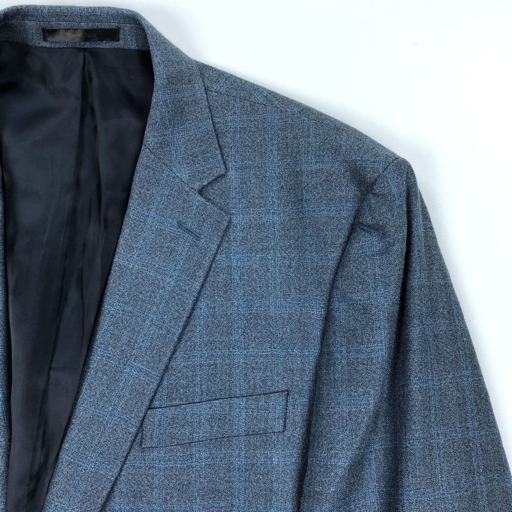 Ralph Lauren Ralph Lauren Blazer Suit Jacket Sport Coat Check Blue Silk Wool 46L Men 2 Piece 2-Button Notch Lapel Regular Fit Size 46R - 2 Thumbnail