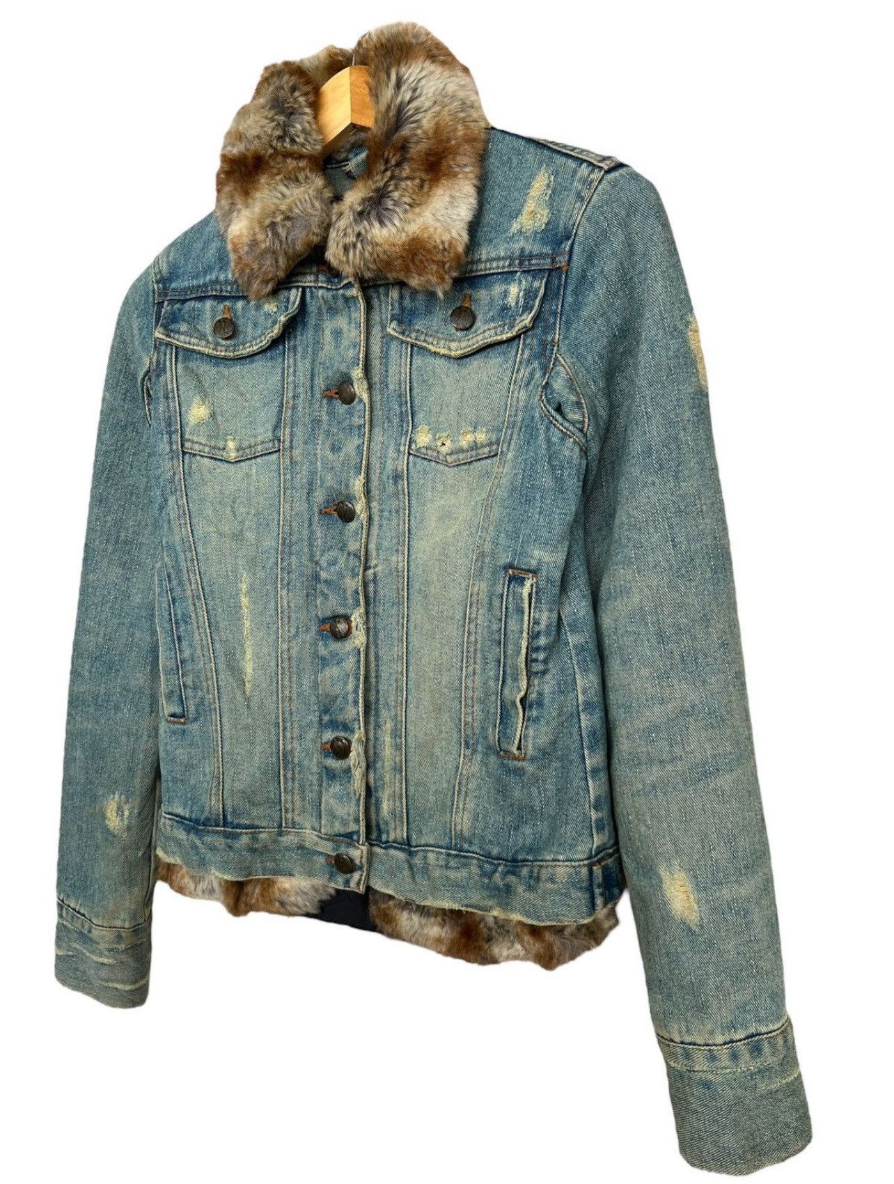Japanese Brand Japanese Brand Fur Denim Jacket Distressed Denim Jacket S Size S / US 4 / IT 40 - 4 Thumbnail