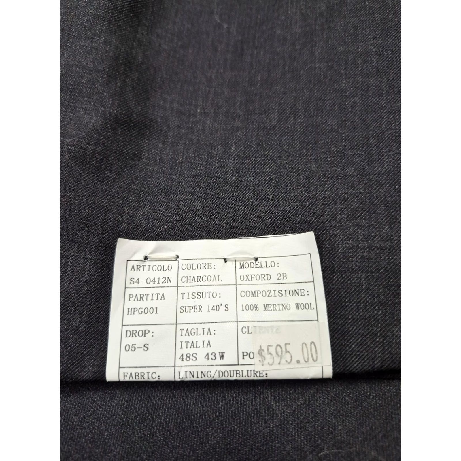 Pronto Uomo Prontomoda Suit Jacket Mens 48S Charcoal Merino Wool Oxford 2B Short Notch 2-Button Single-Breasted Wool Oxford 2P Formal Business Mens Size 48R - 5 Thumbnail