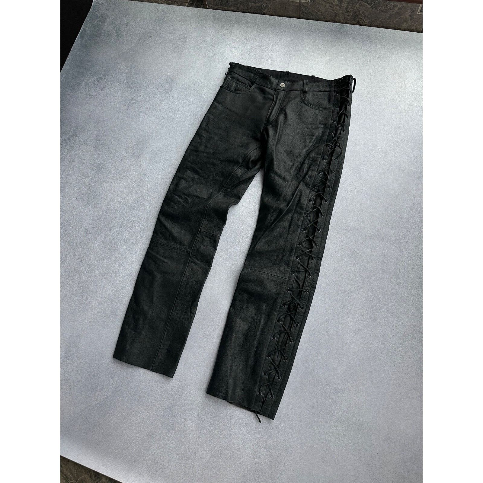 Vintage VTG HighWay 1 Black Leather Lace-Up Moto Genuine Leather Size US 30 / EU 46 - 7 Thumbnail