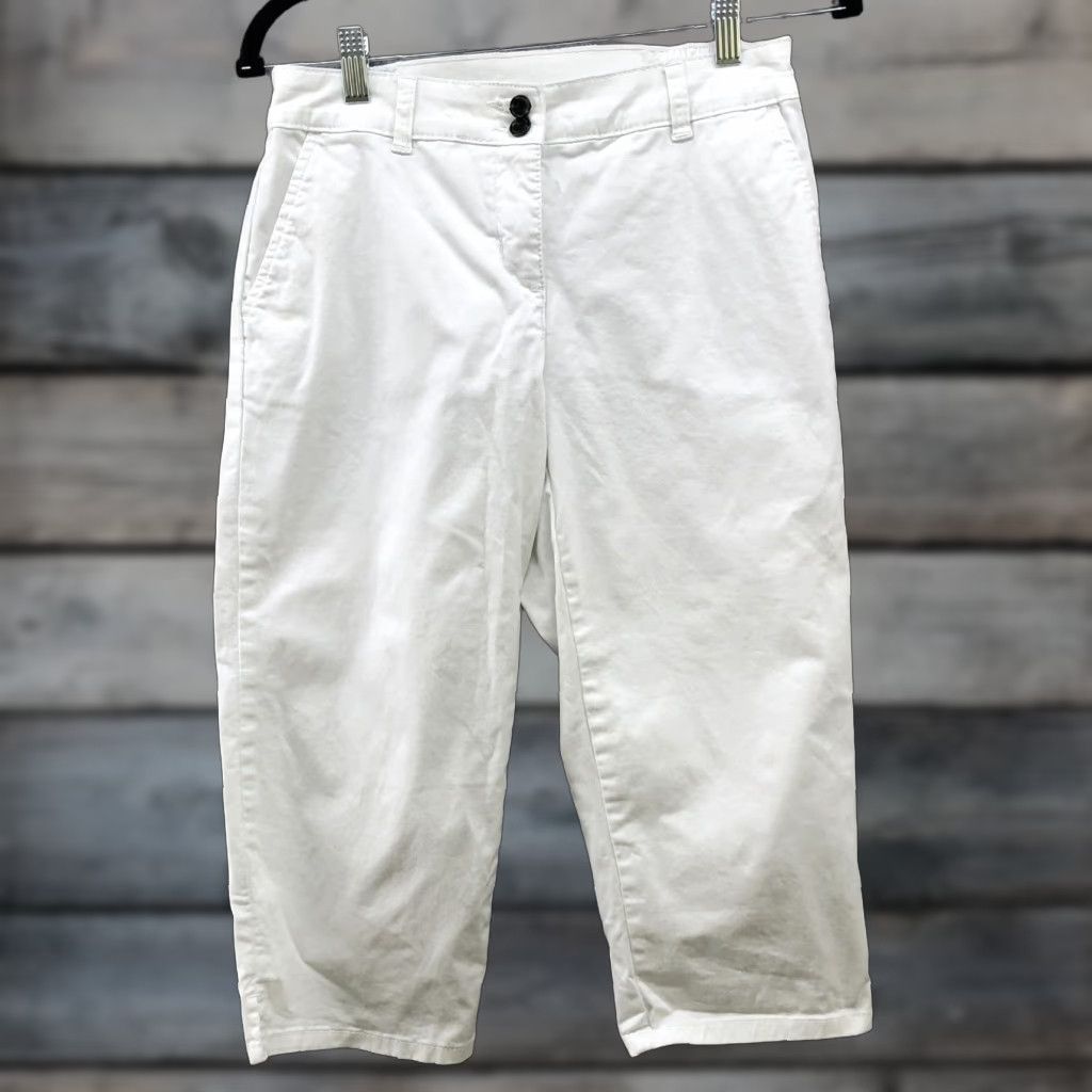 Vintage Karen Scott Pants Womens 6P Capri Chino White Flat Front Mid Rise Cropped Summer Size 28" / US 6 / IT 42 - 1 Thumbnail