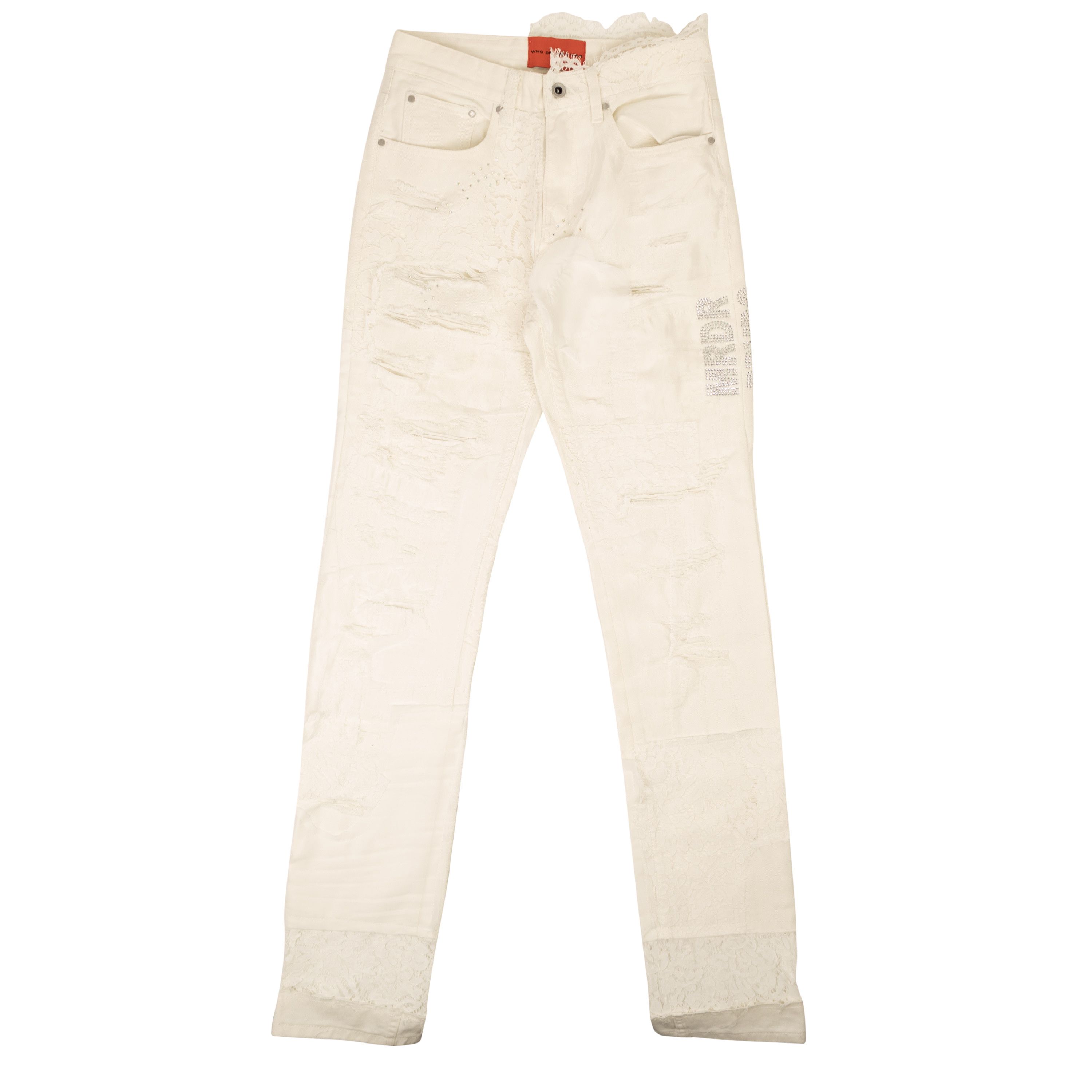 image of Who Decides War White Altar Lace Detail Denim Jeans Size 24, Men's